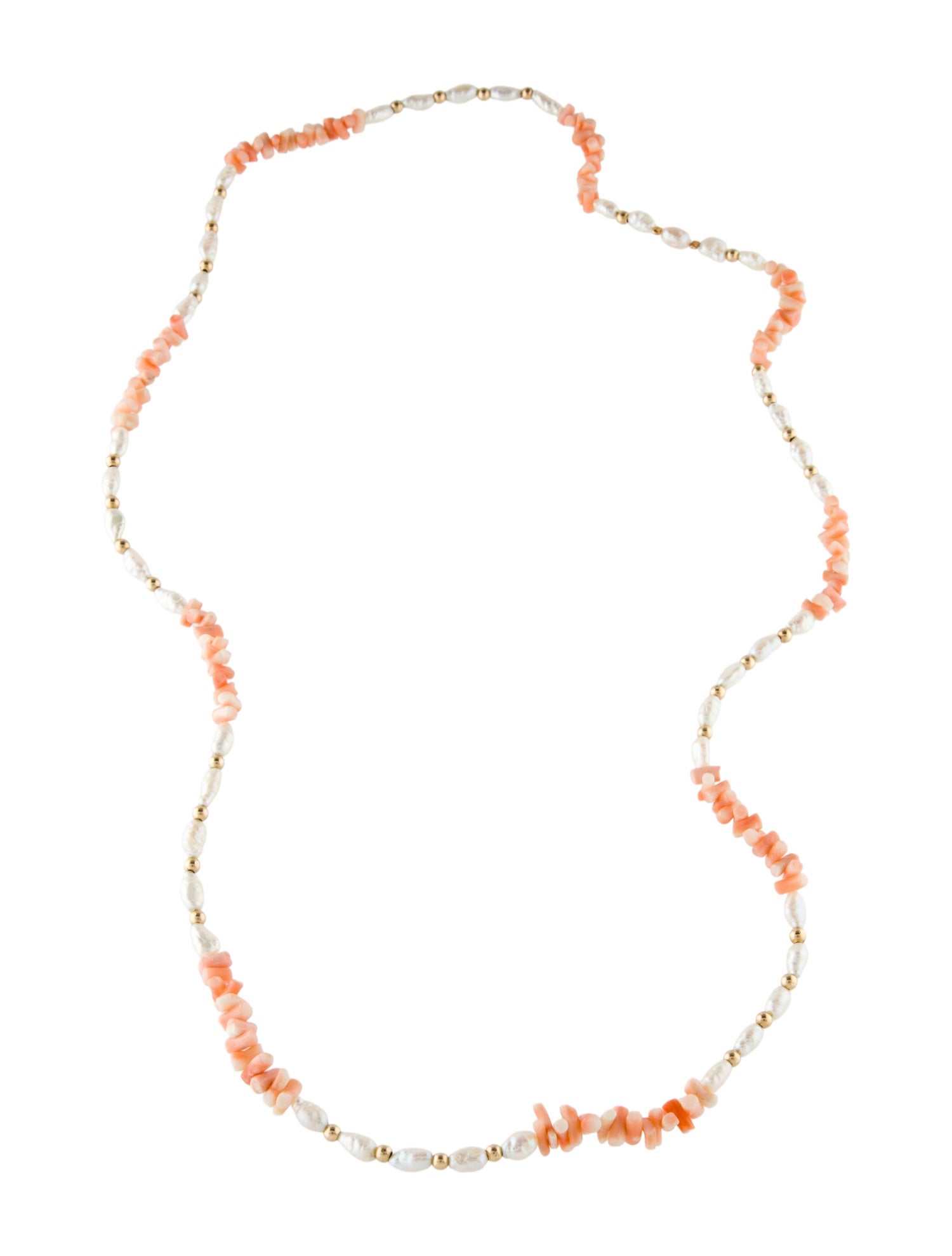 Necklace 14K Pearl & Coral Station Beaded Necklace