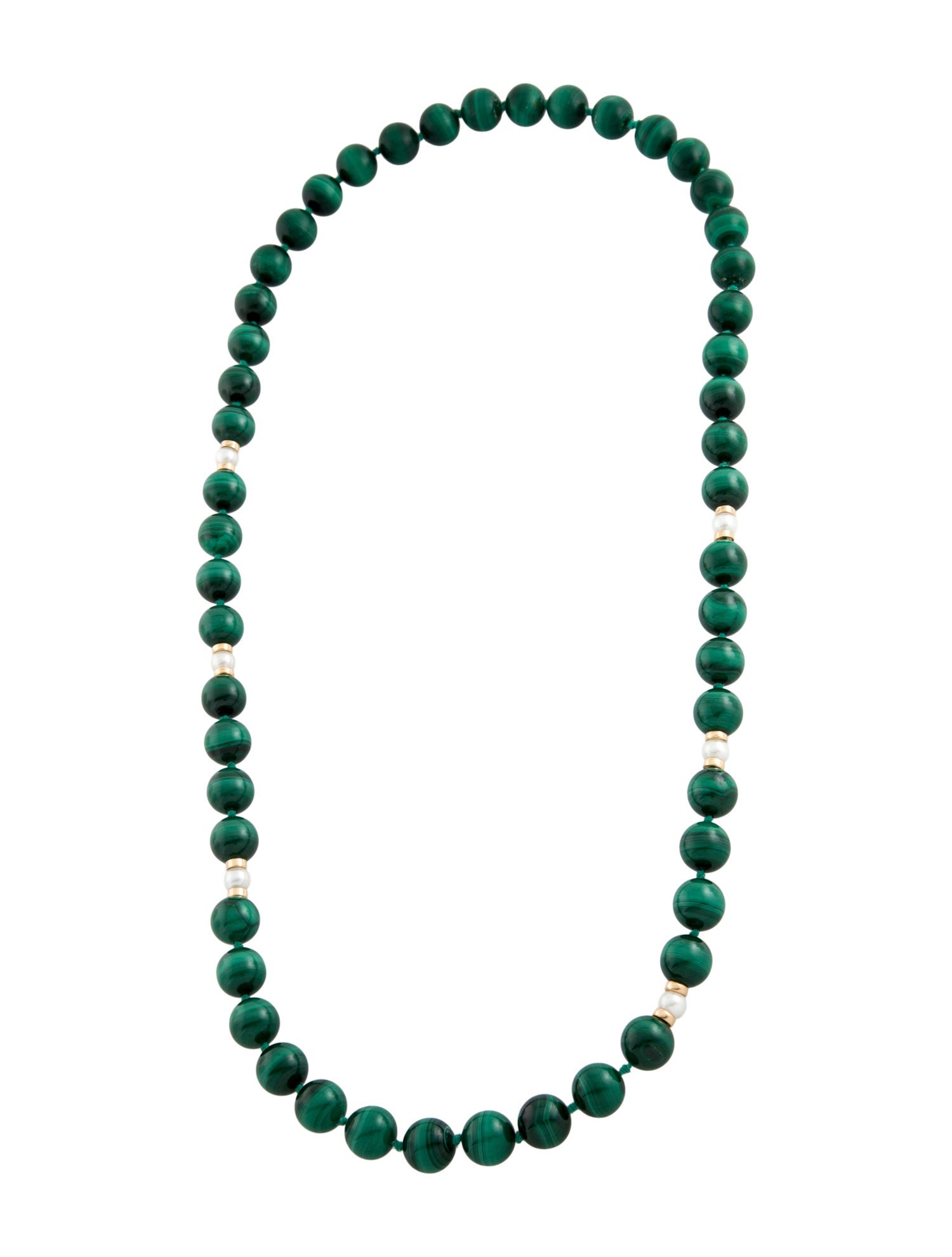 Necklace 14K Pearl & Malachite Bead Strand Necklace
