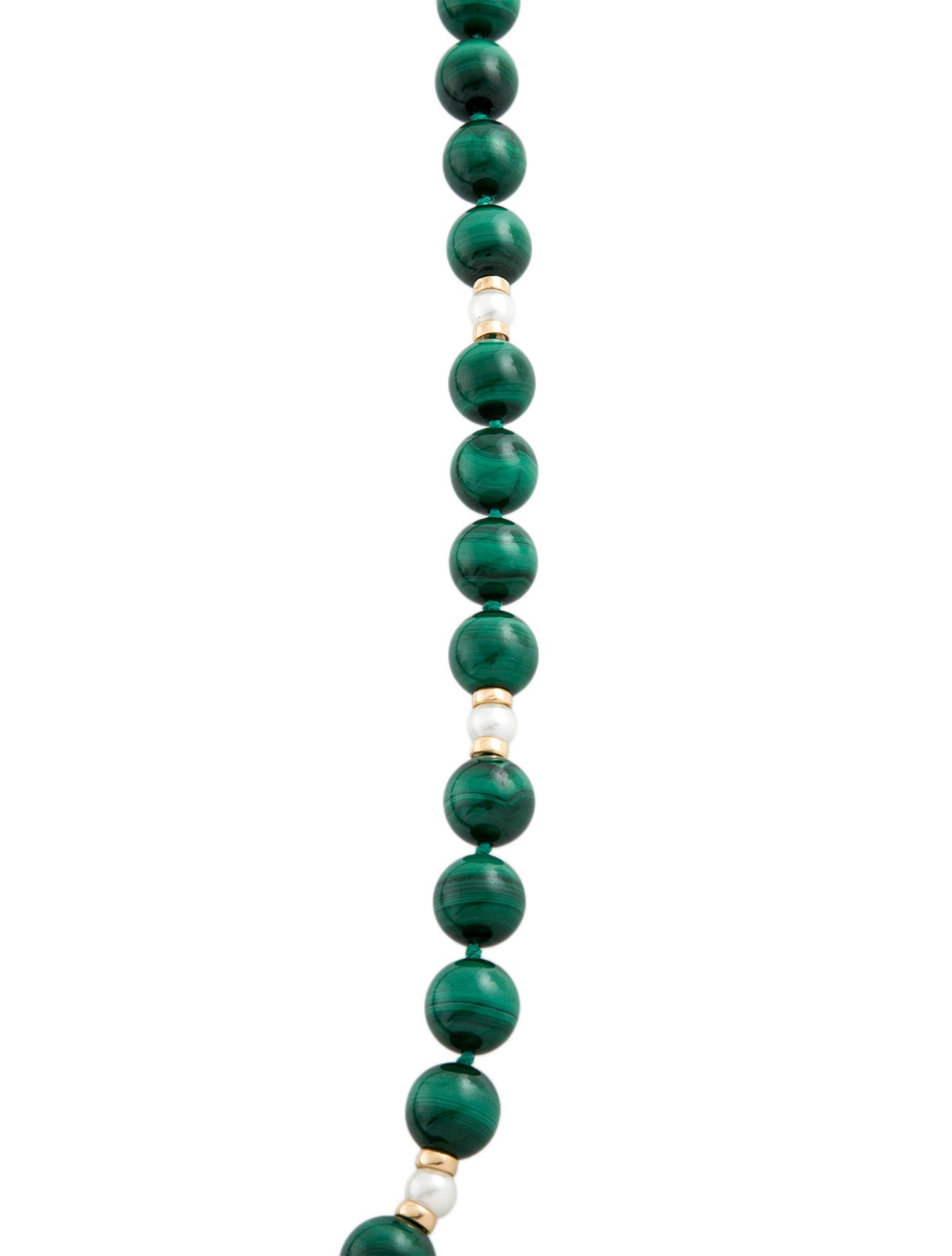 Necklace 14K Pearl & Malachite Bead Strand Necklace