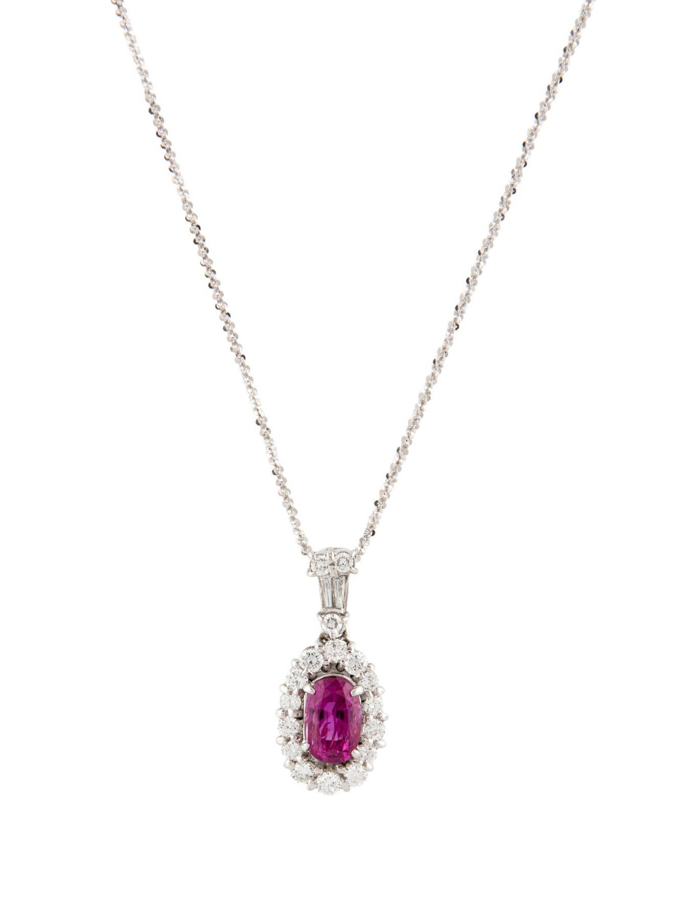 Necklace 18K 2.10ct Unheated Burmese Ruby & Diamond Pendant Necklace