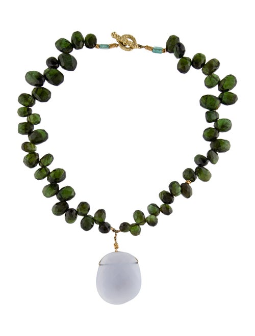 Necklace 18K Chalcedony & Tourmaline Beaded Pendant Necklace