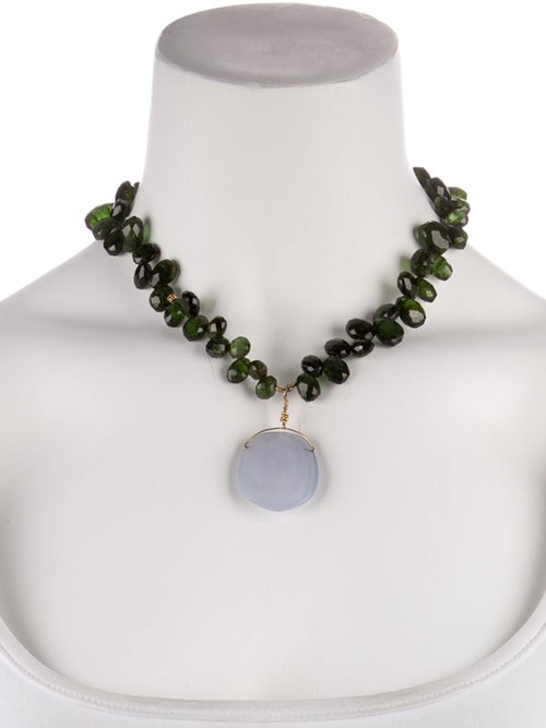 Necklace 18K Chalcedony & Tourmaline Beaded Pendant Necklace