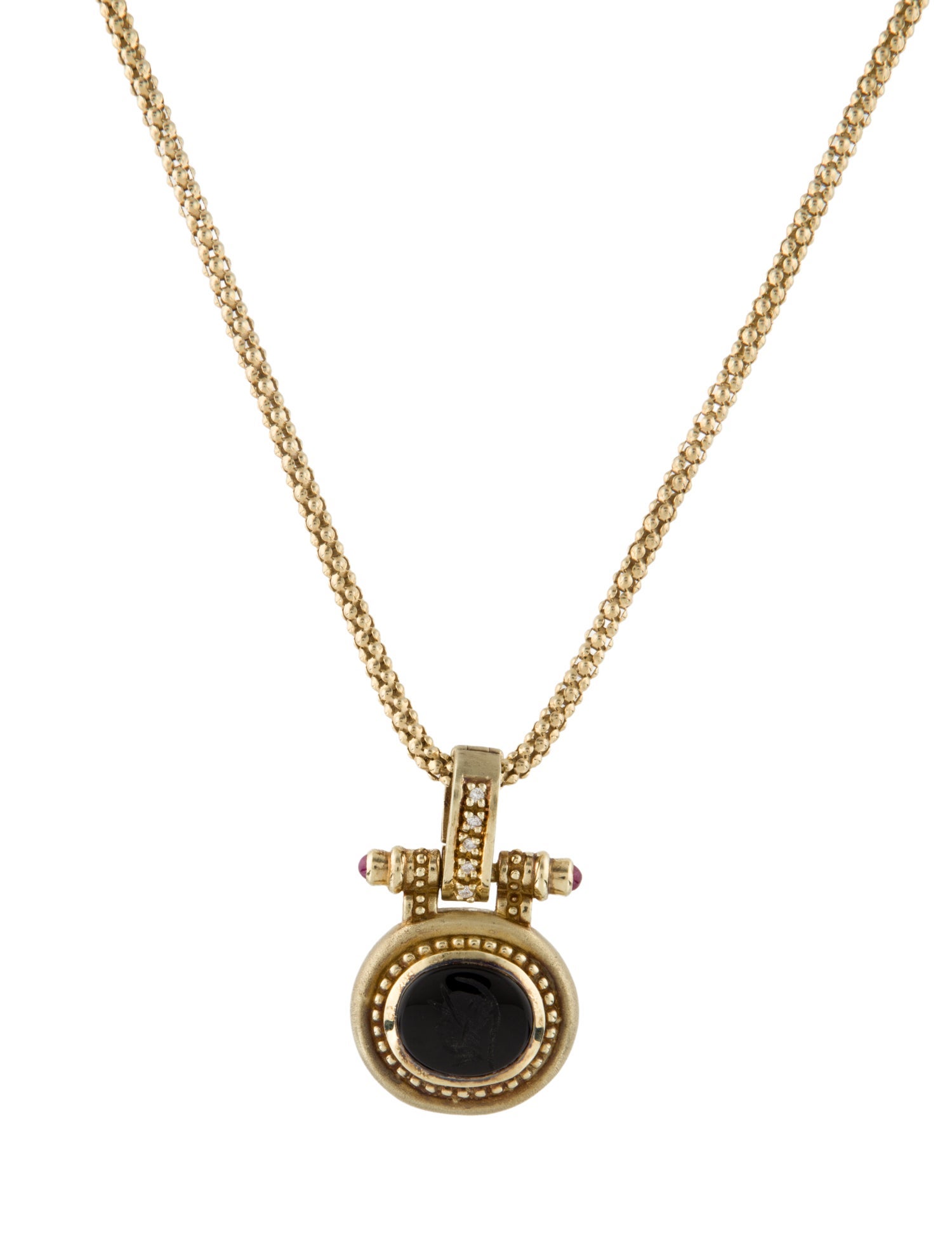 Necklace 14K Onyx, Ruby & Diamond Intaglio Enhancer Pendant Necklace