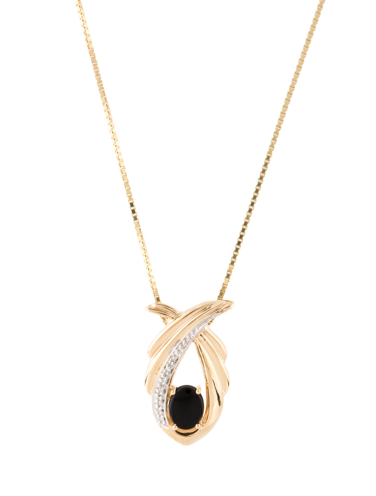 Necklace 14K Onyx & Diamond Pendant Necklace