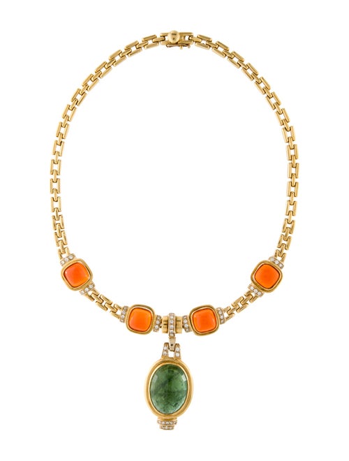 Necklace 18K 20.40ctw Fire Opal, Tourmaline & Diamond Necklace and Earrings Set