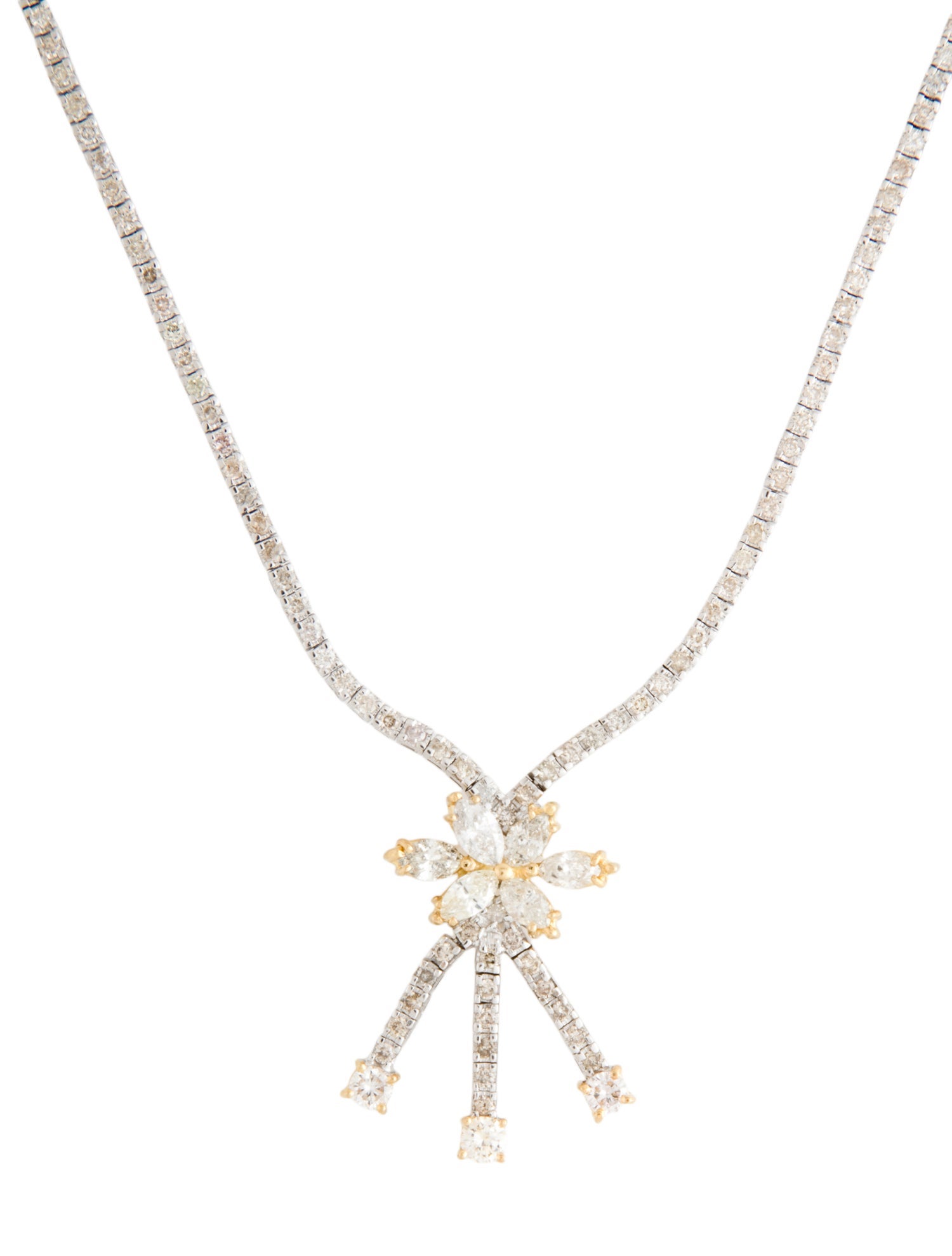 Necklace 18K Diamond Cluster Tennis Lavalier