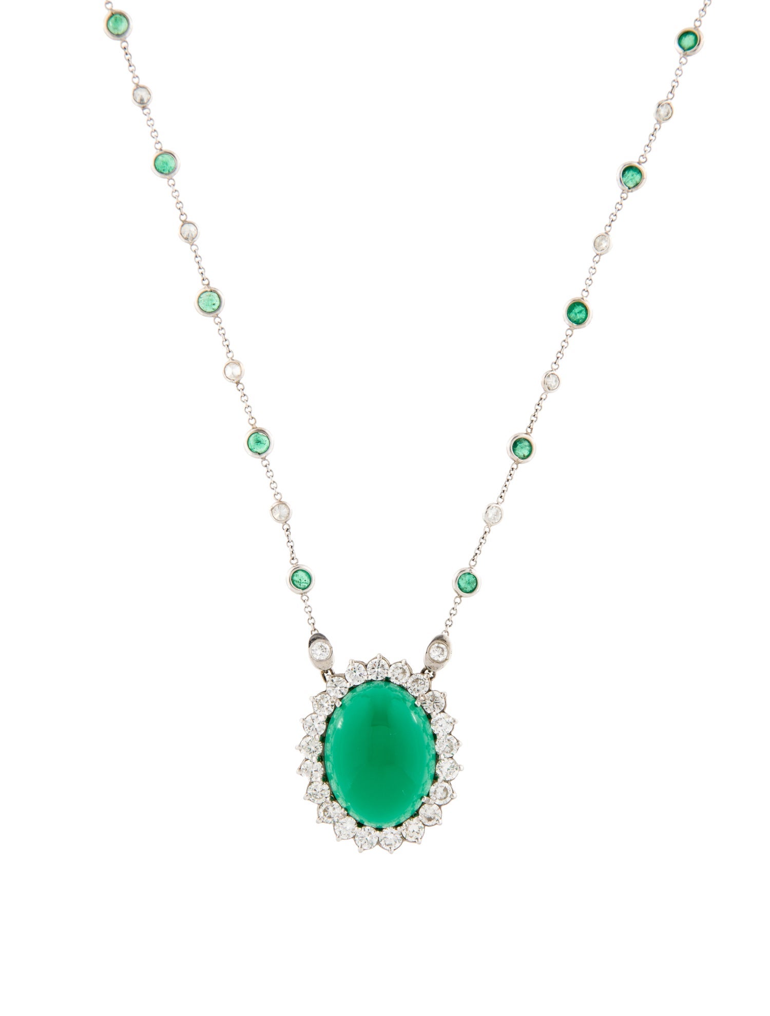 Necklace Dyed Chalcedony, Emerald & Diamond Pendant