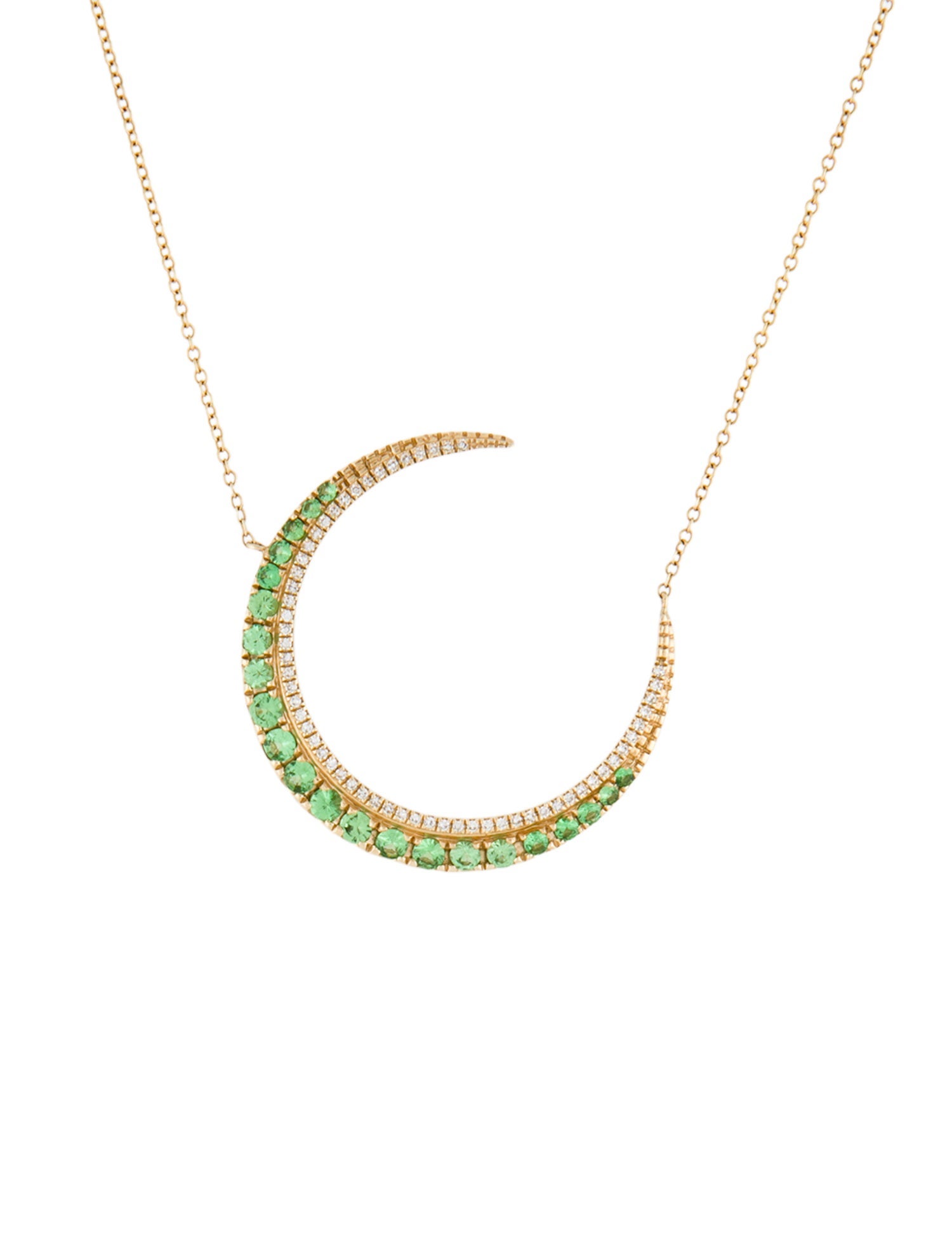 Necklace 14K Tsavorite Garnet & Diamond Crescent Moon Pendant Necklace