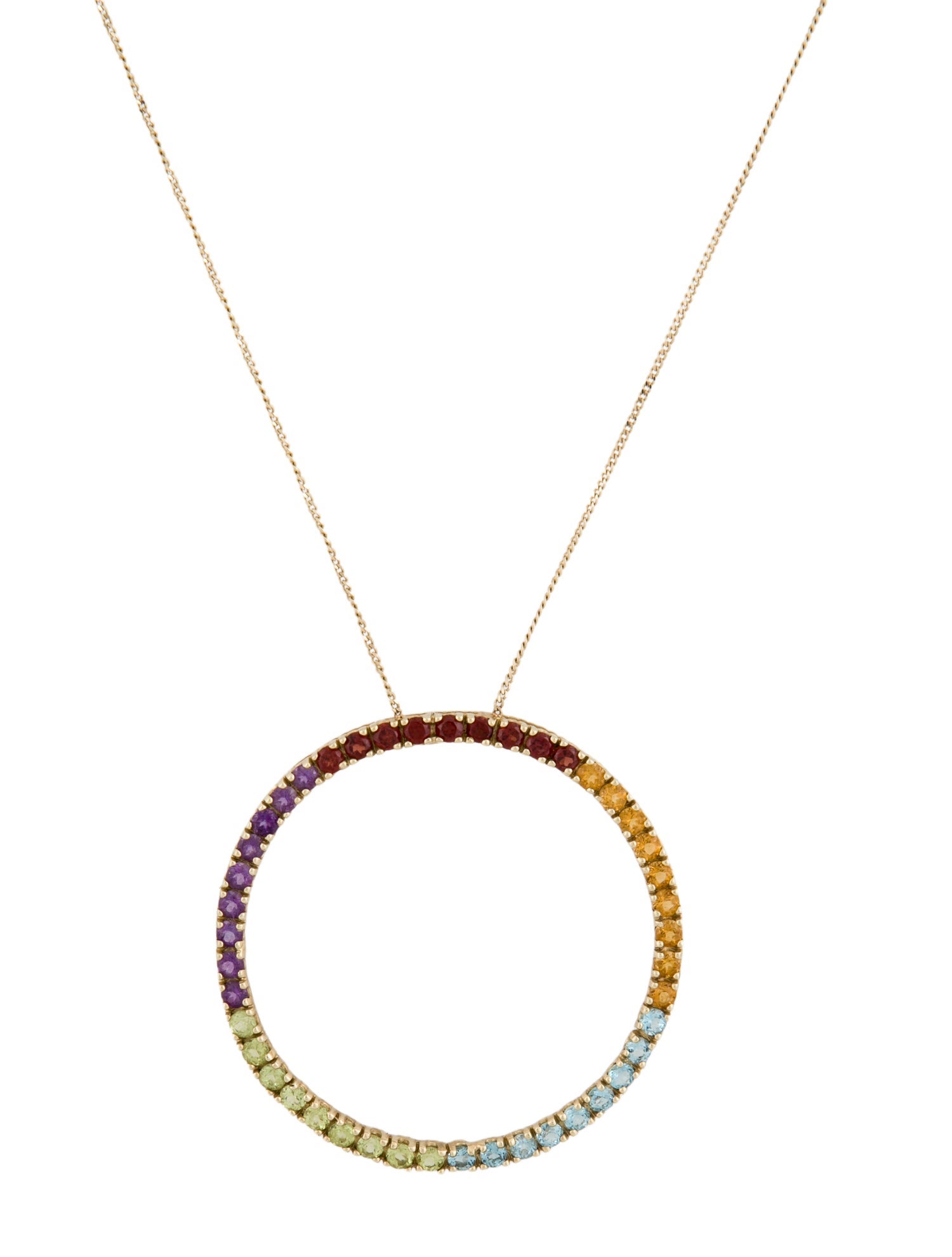 Necklace 10K Multistone Circle Pendant Necklace