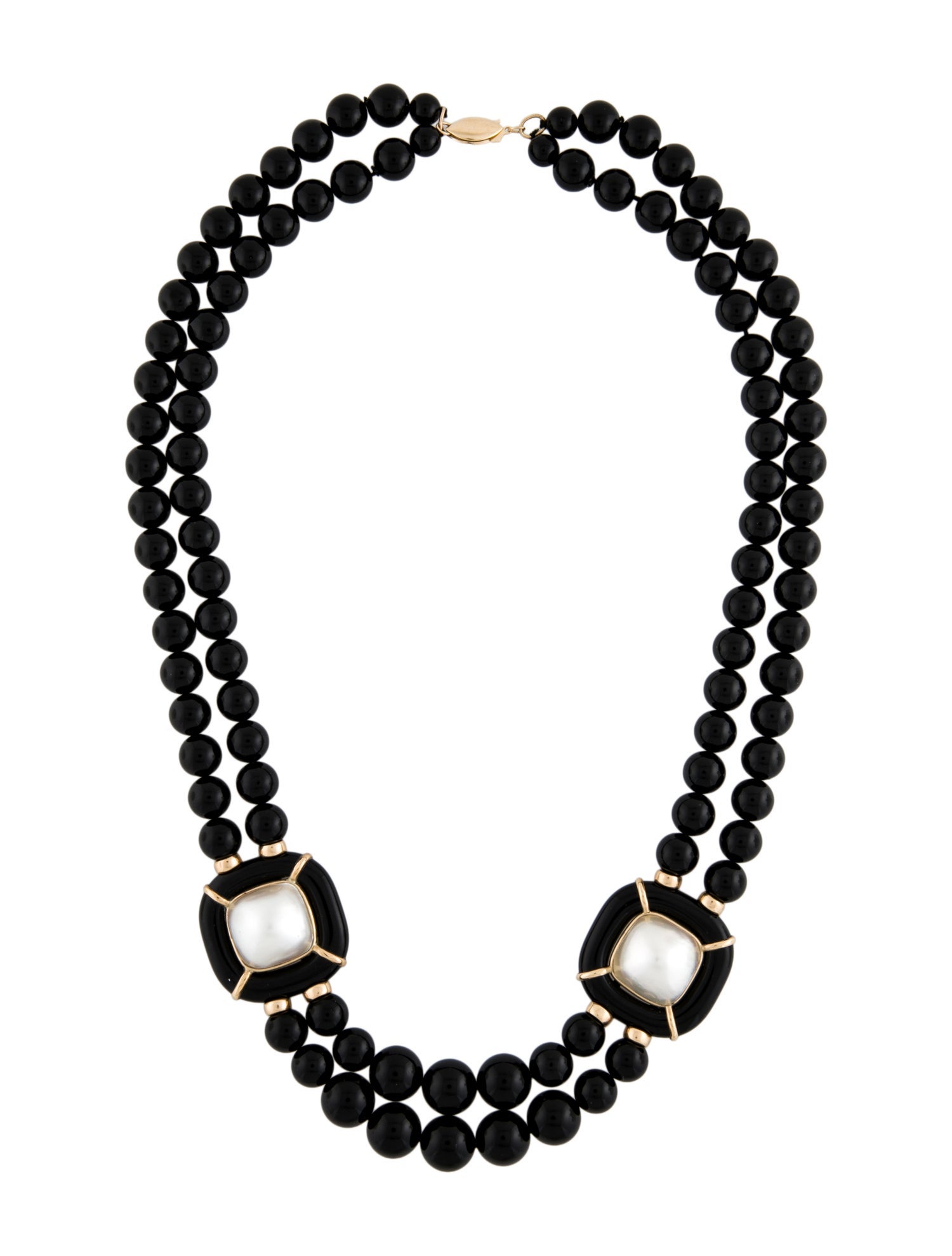 Necklace 14K Pearl & Onyx Double Strand