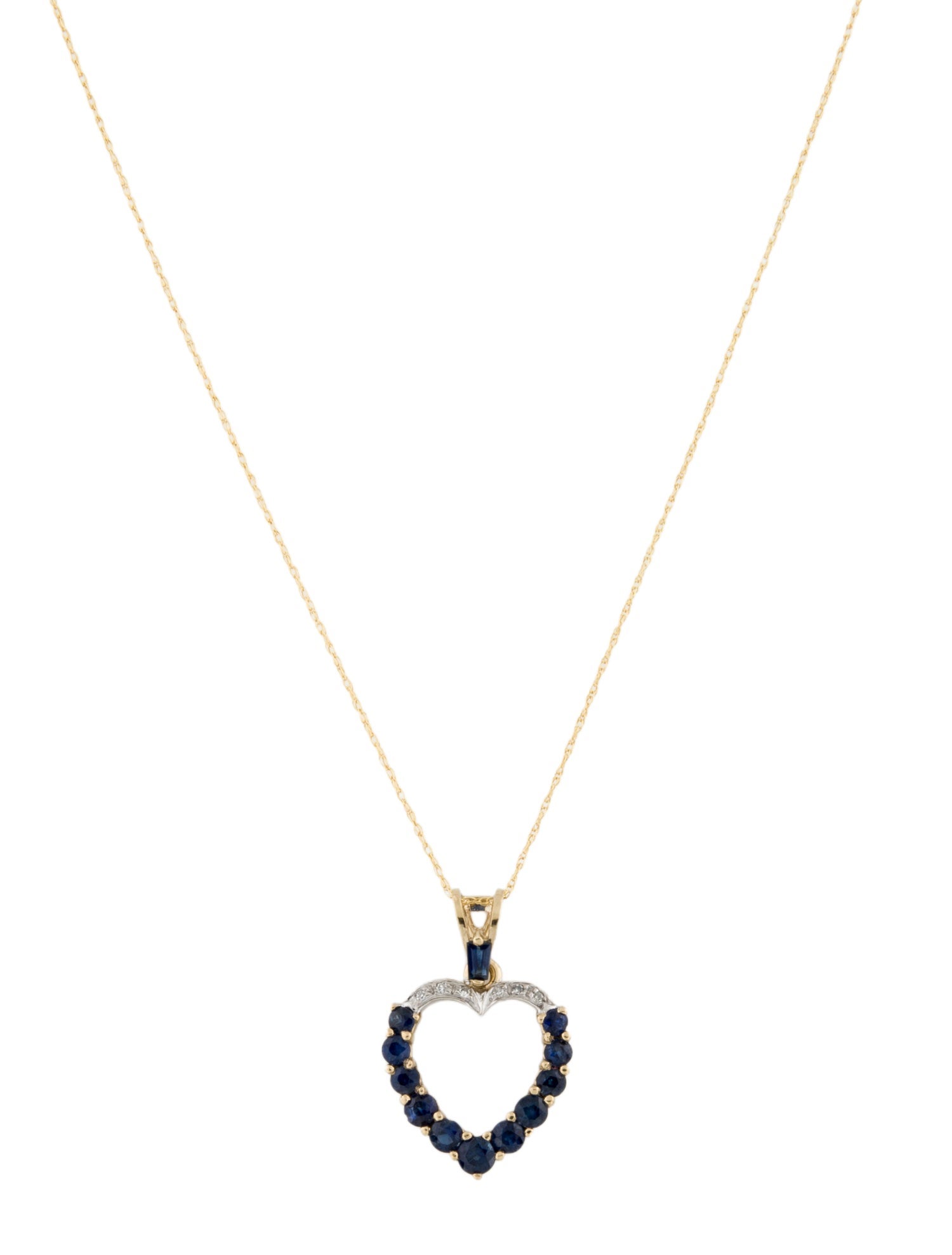 Necklace 14K Sapphire & Diamond Heart Pendant Necklace