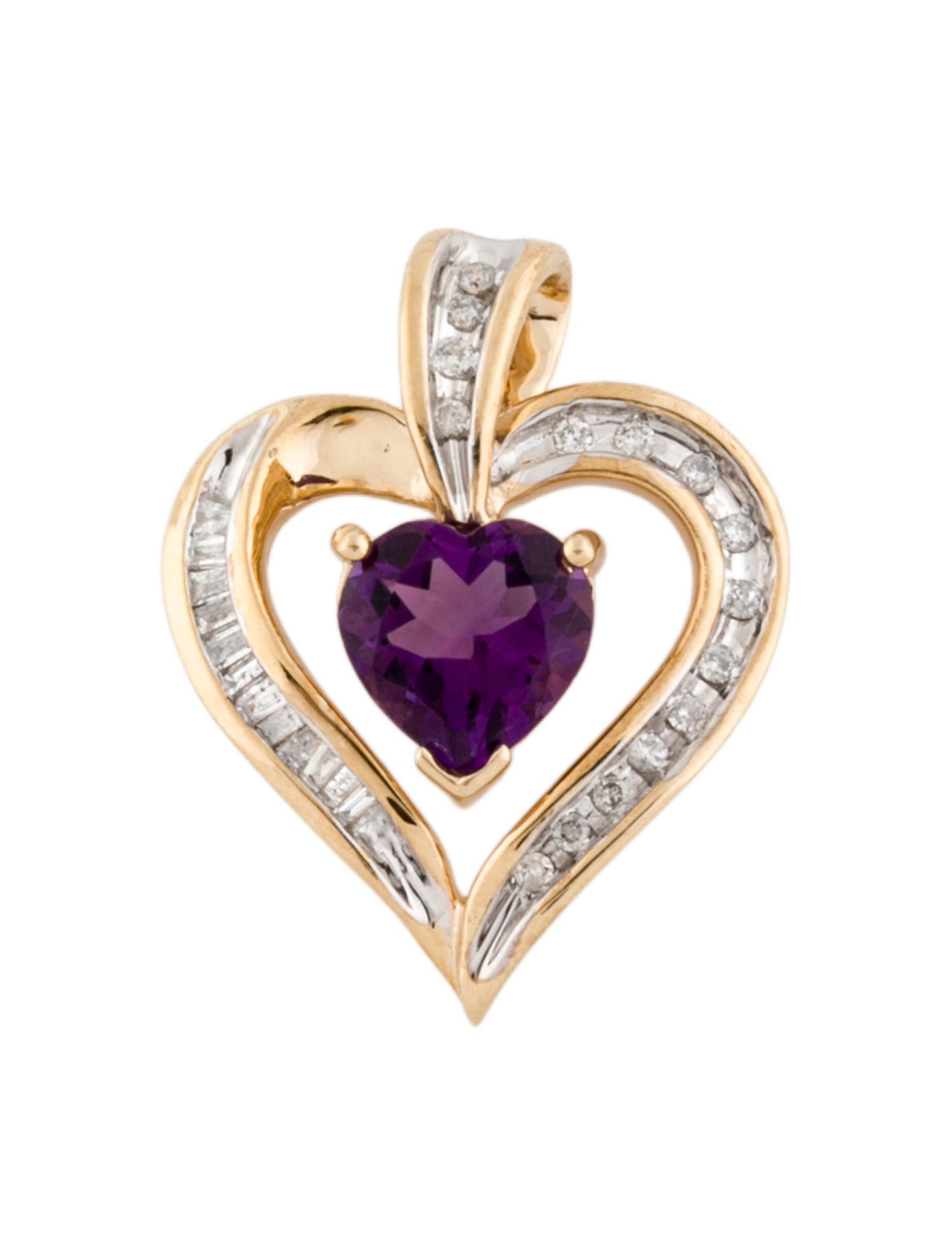 Necklace 10K Amethyst & Diamond Heart Pendant