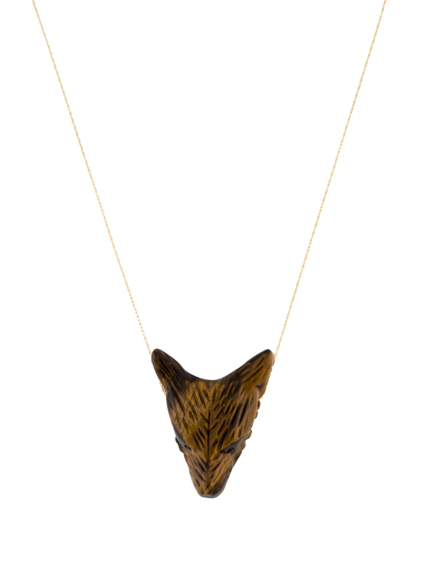 Necklace 14K Tiger's Eye Quartz & Onyx Wolf Head Pendant Necklace