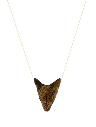 Necklace 14K Tiger's Eye Quartz & Onyx Wolf Head Pendant Necklace