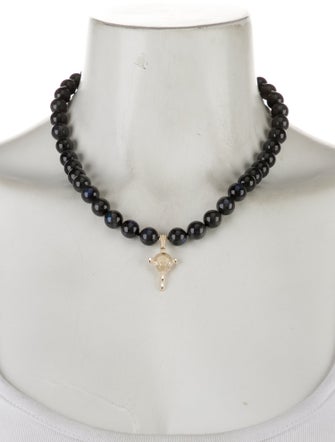 Necklace 14K Labradorite Bead Strand w/ Cross Charm