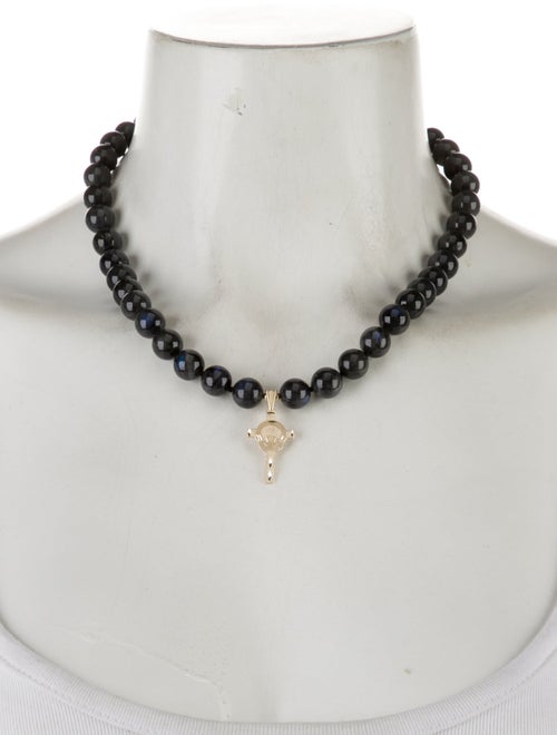 Necklace 14K Labradorite Bead Strand w/ Cross Charm