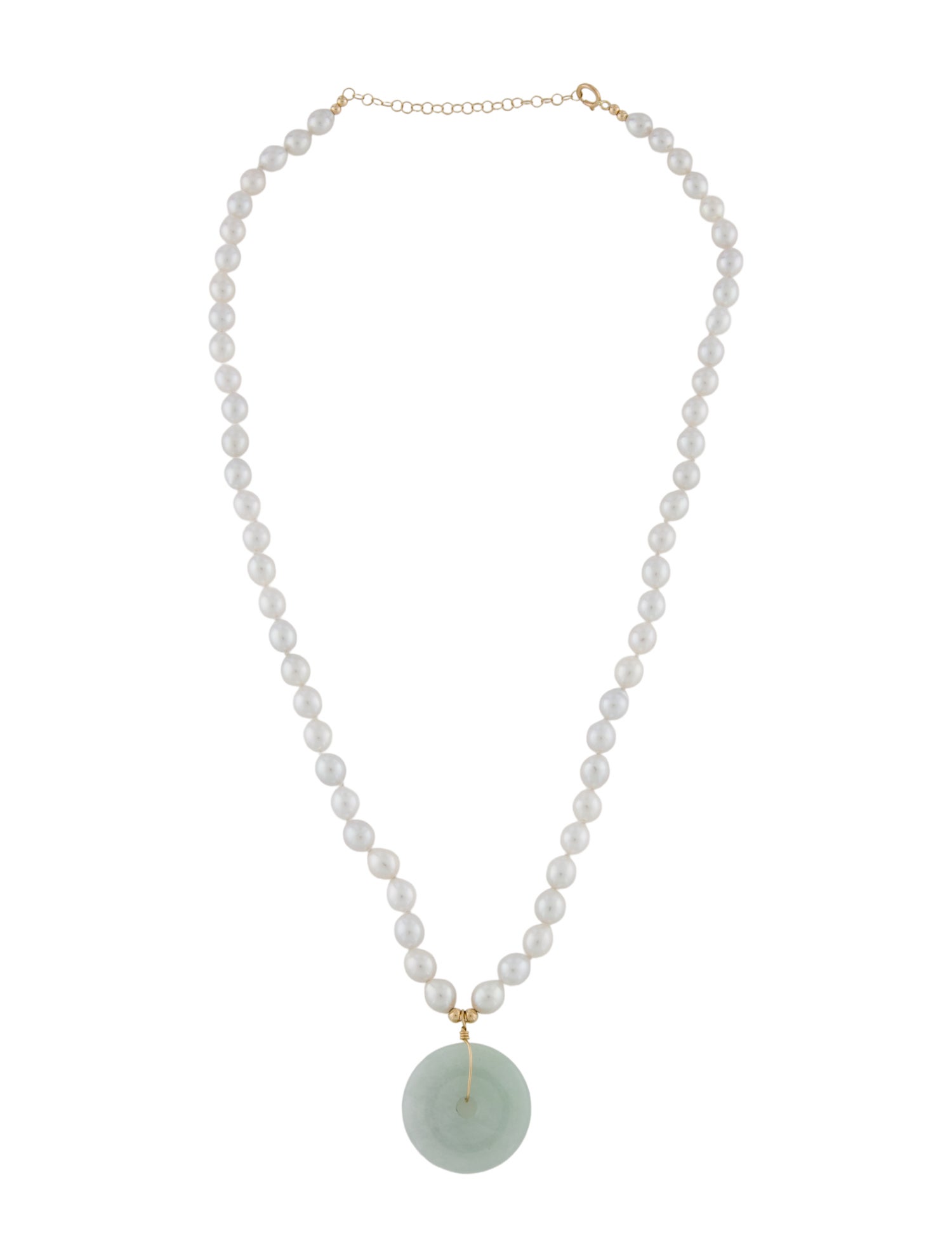 Necklace 14K Pearl Strand & Jadeite Pendant Necklace