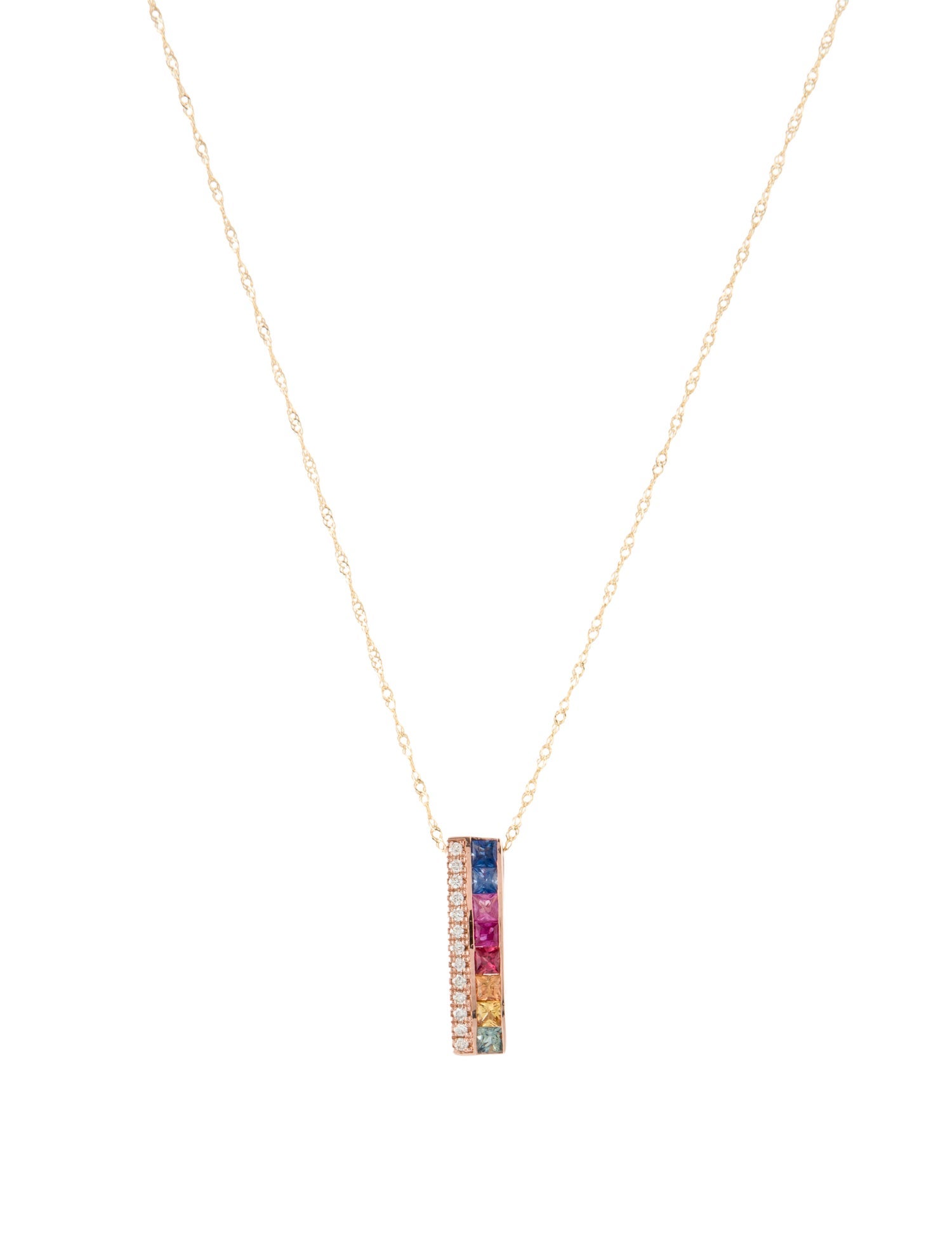 Necklace 14K Multi-Color Sapphire & Diamond Bar Pendant