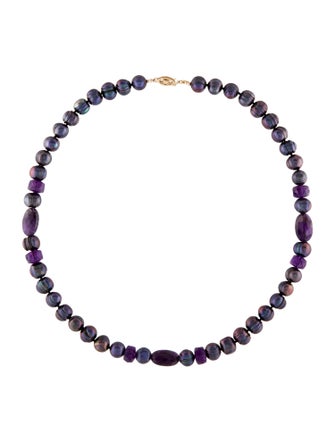 Necklace 14K Pearl & Amethyst Bead Strand Necklace
