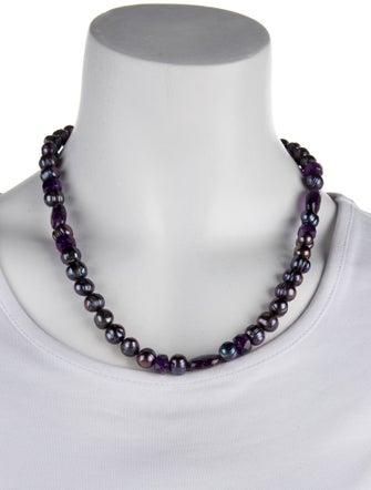 Necklace 14K Pearl & Amethyst Bead Strand Necklace