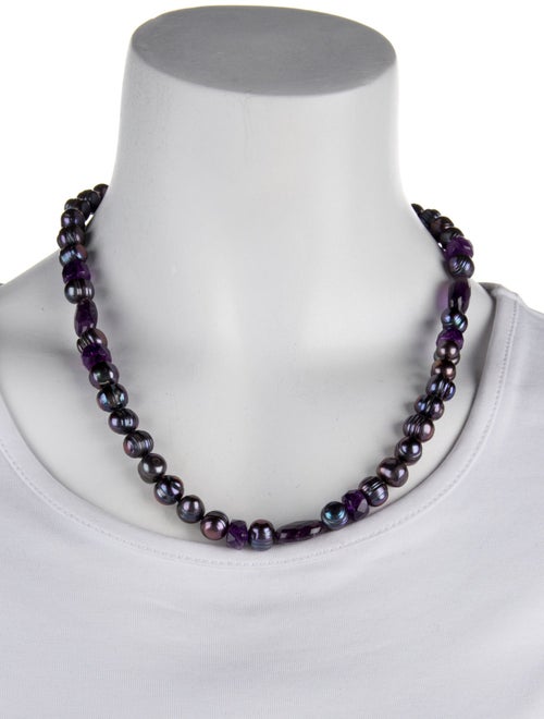 Necklace 14K Pearl & Amethyst Bead Strand Necklace