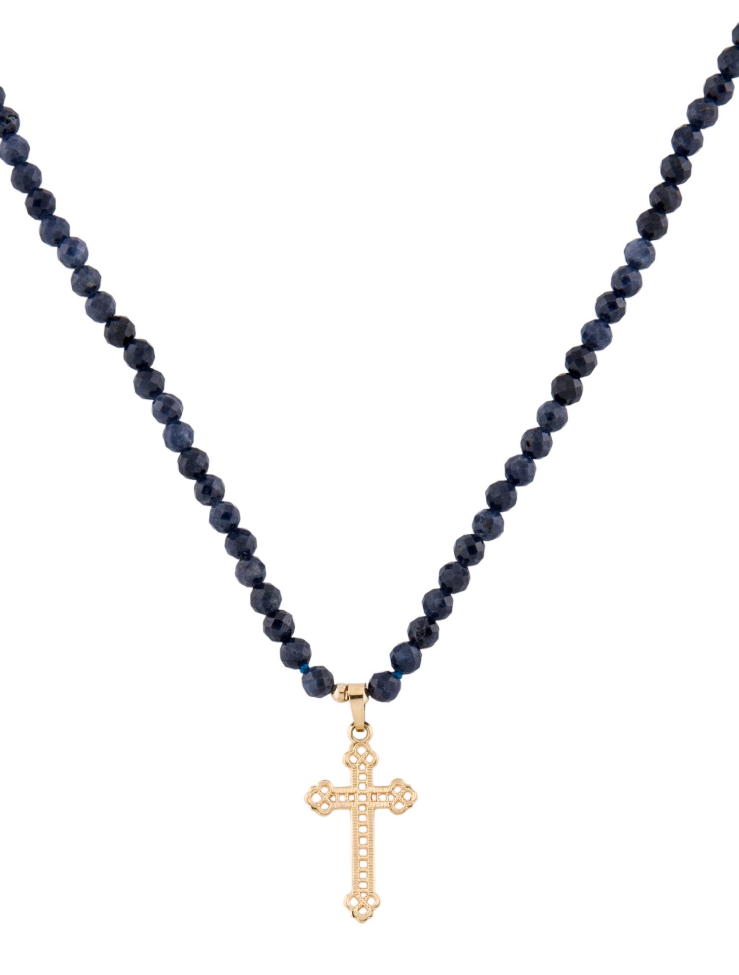 Necklace 14K Sapphire Beaded Cross Pendant Necklace