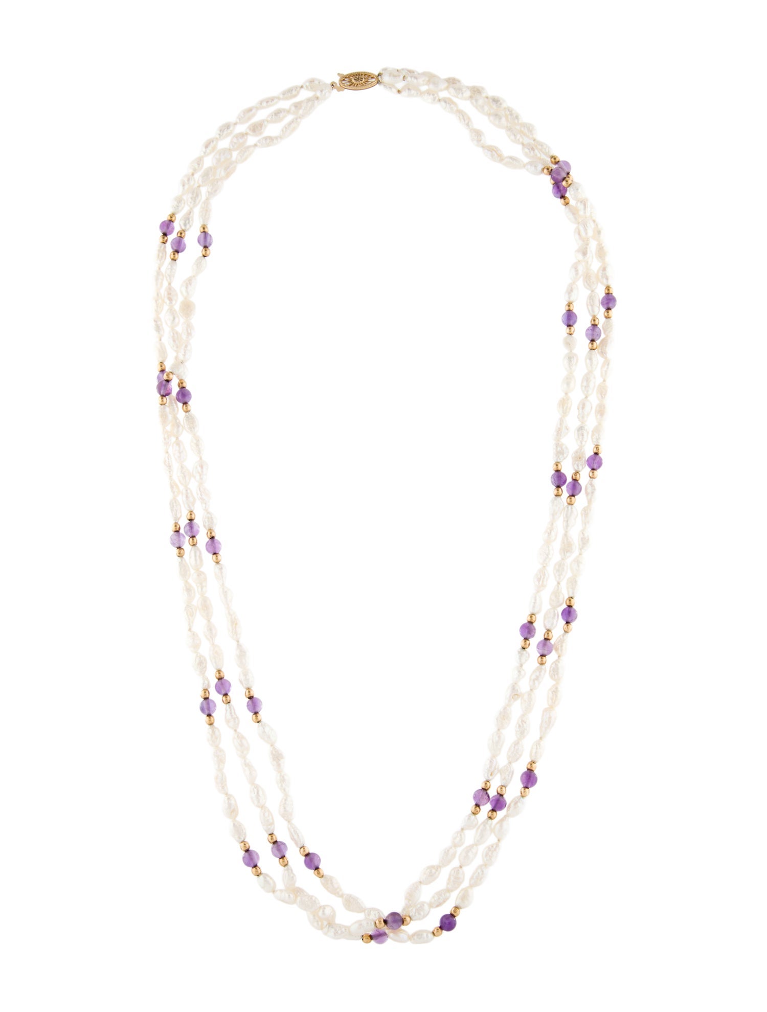 Necklace 14K Pearl & Amethyst Multi-Strand Chain