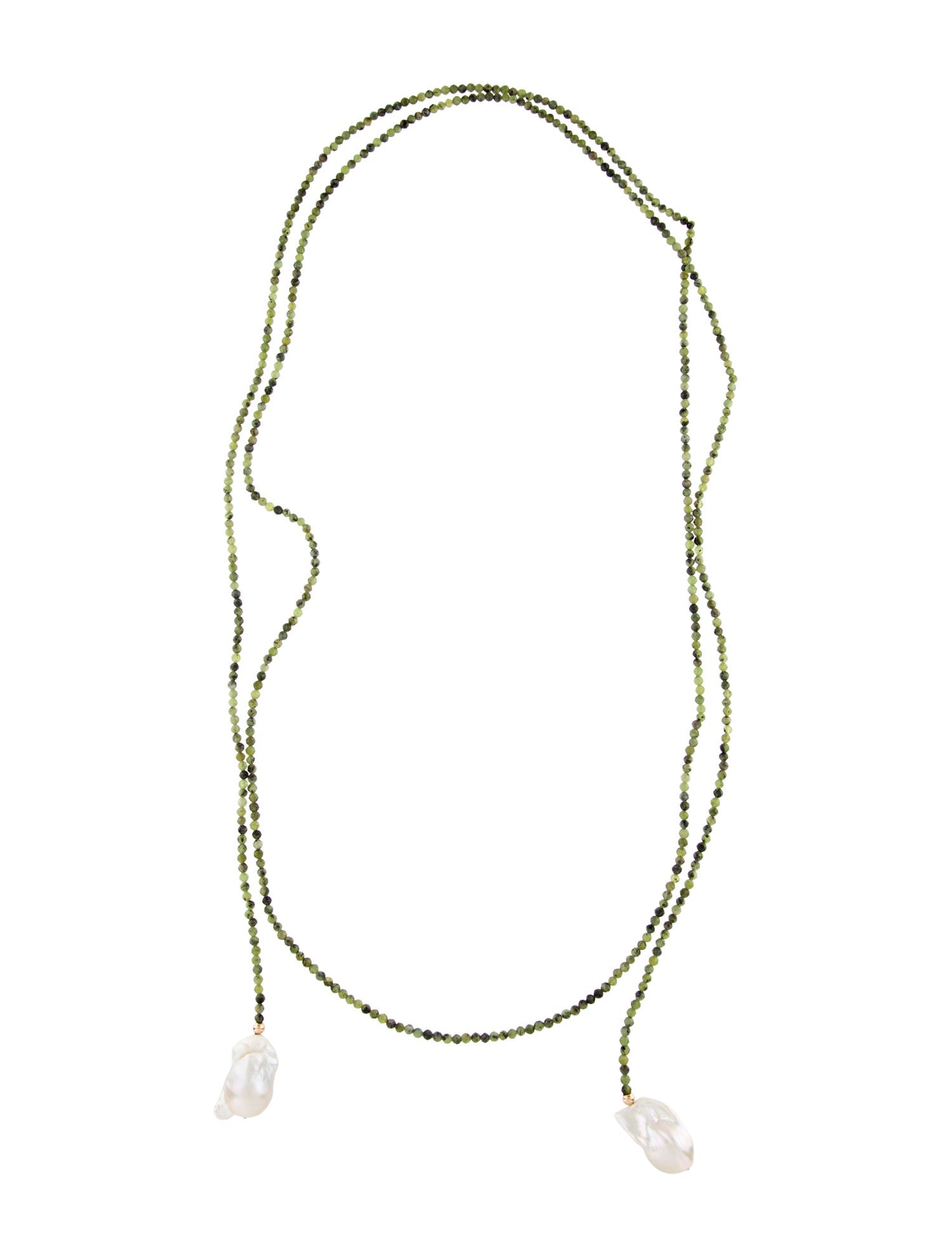 Necklace 14K Pearl & Serpentine Beaded Lariat Necklace