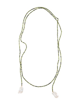 Necklace 14K Pearl & Serpentine Beaded Lariat Necklace
