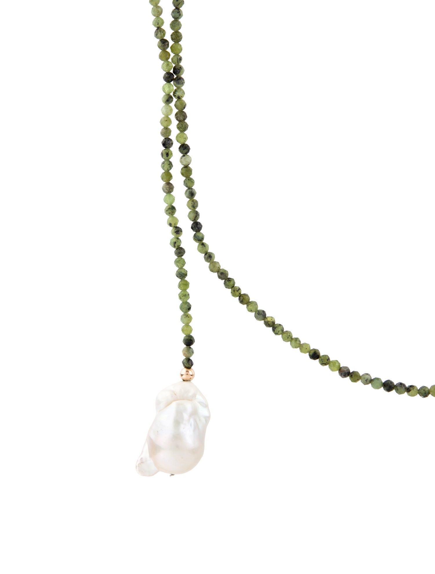 Necklace 14K Pearl & Serpentine Beaded Lariat Necklace