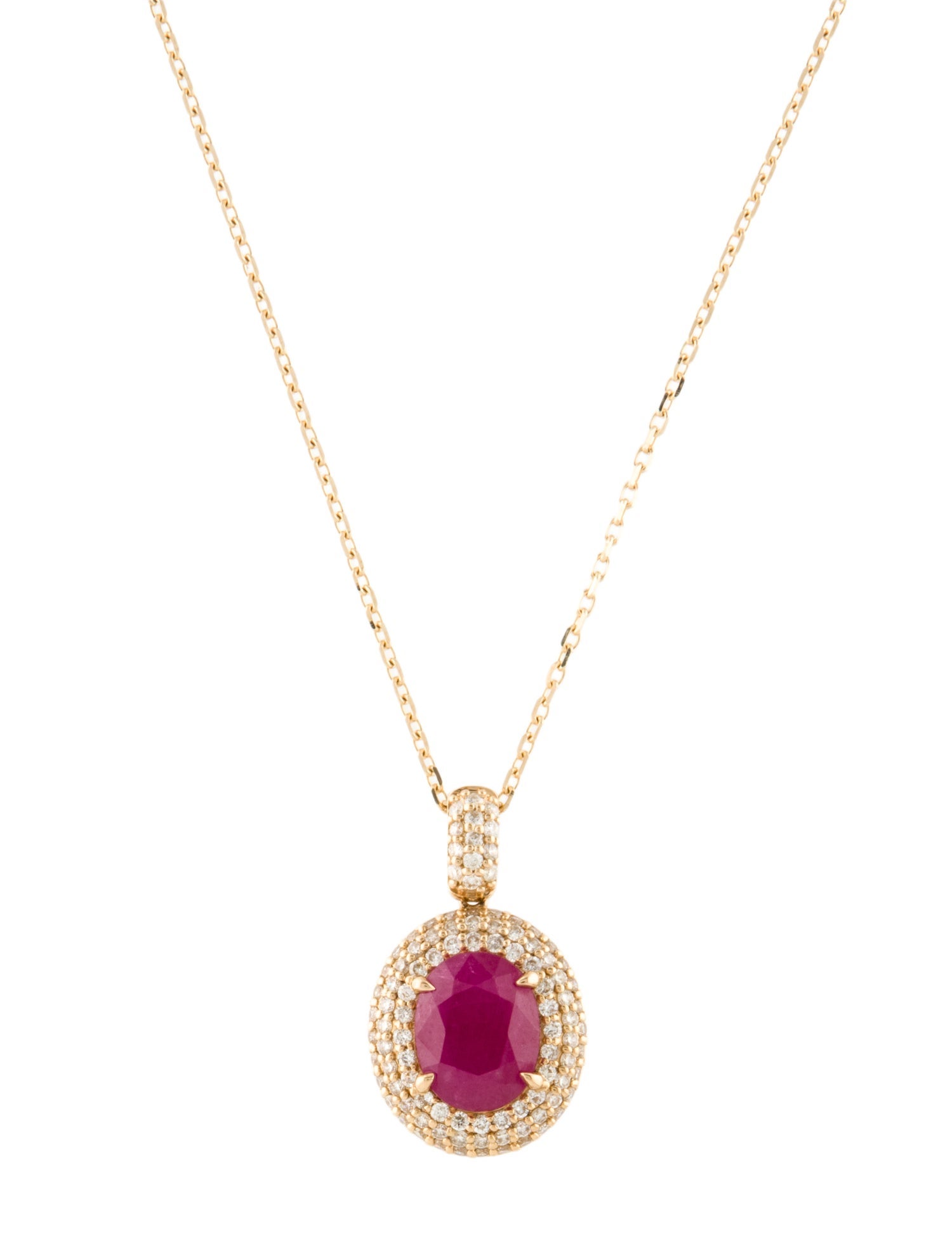 Necklace 18K 3.69ct Ruby & Diamond Pendant Necklace