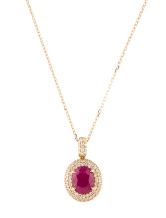 Necklace 18K 3.69ct Ruby & Diamond Pendant Necklace