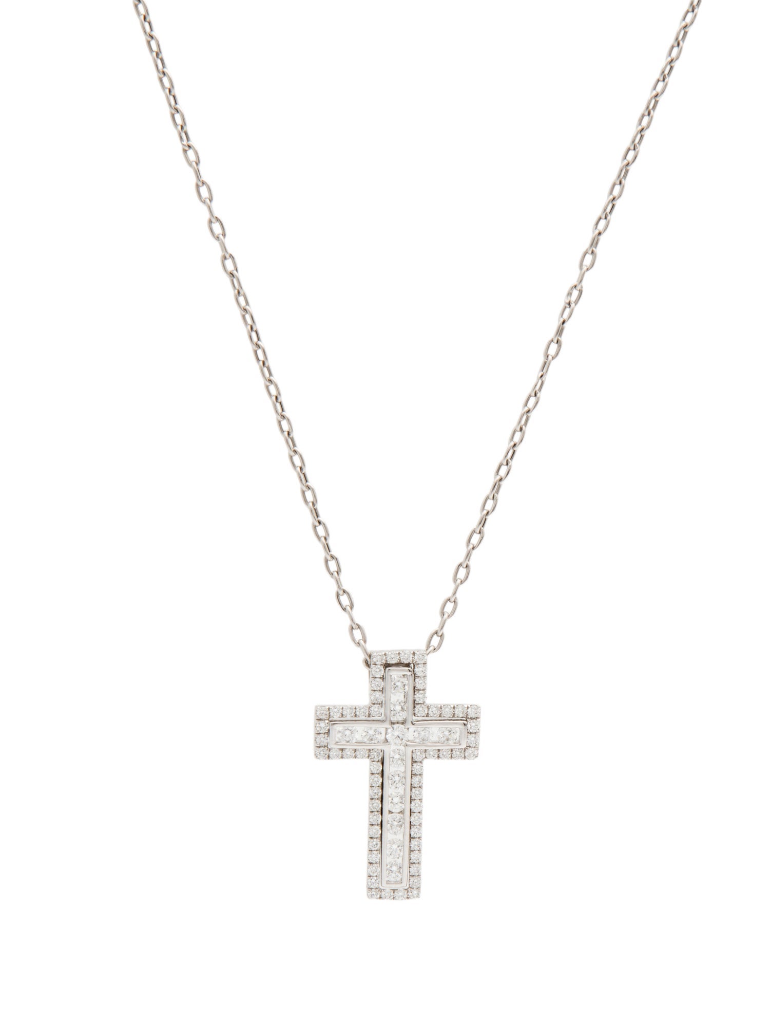 Necklace 18K 1.00ctw Diamond Halo Double Cross Pendant Necklace
