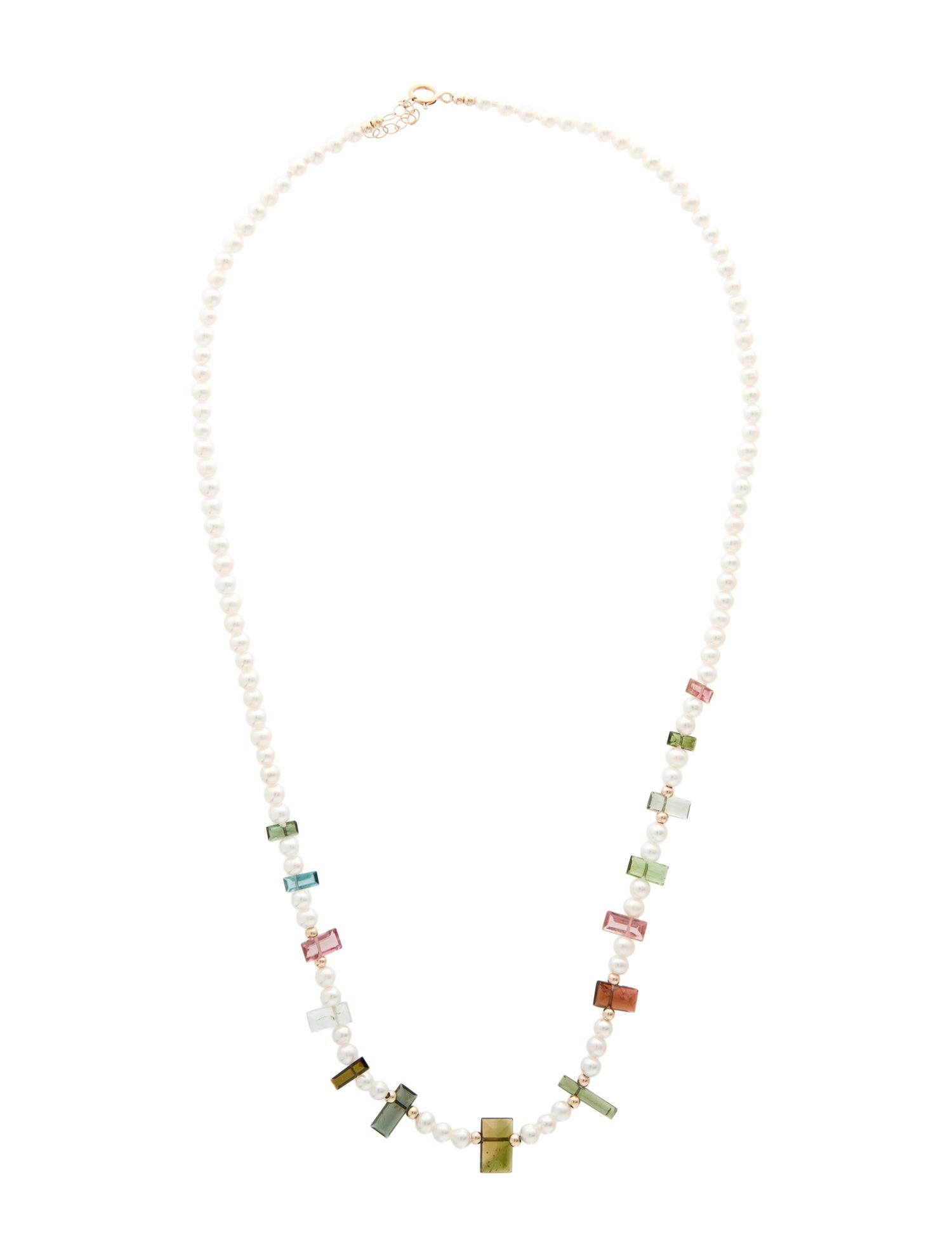 Necklace 14K Pearl & Multistone Station Bead Strand