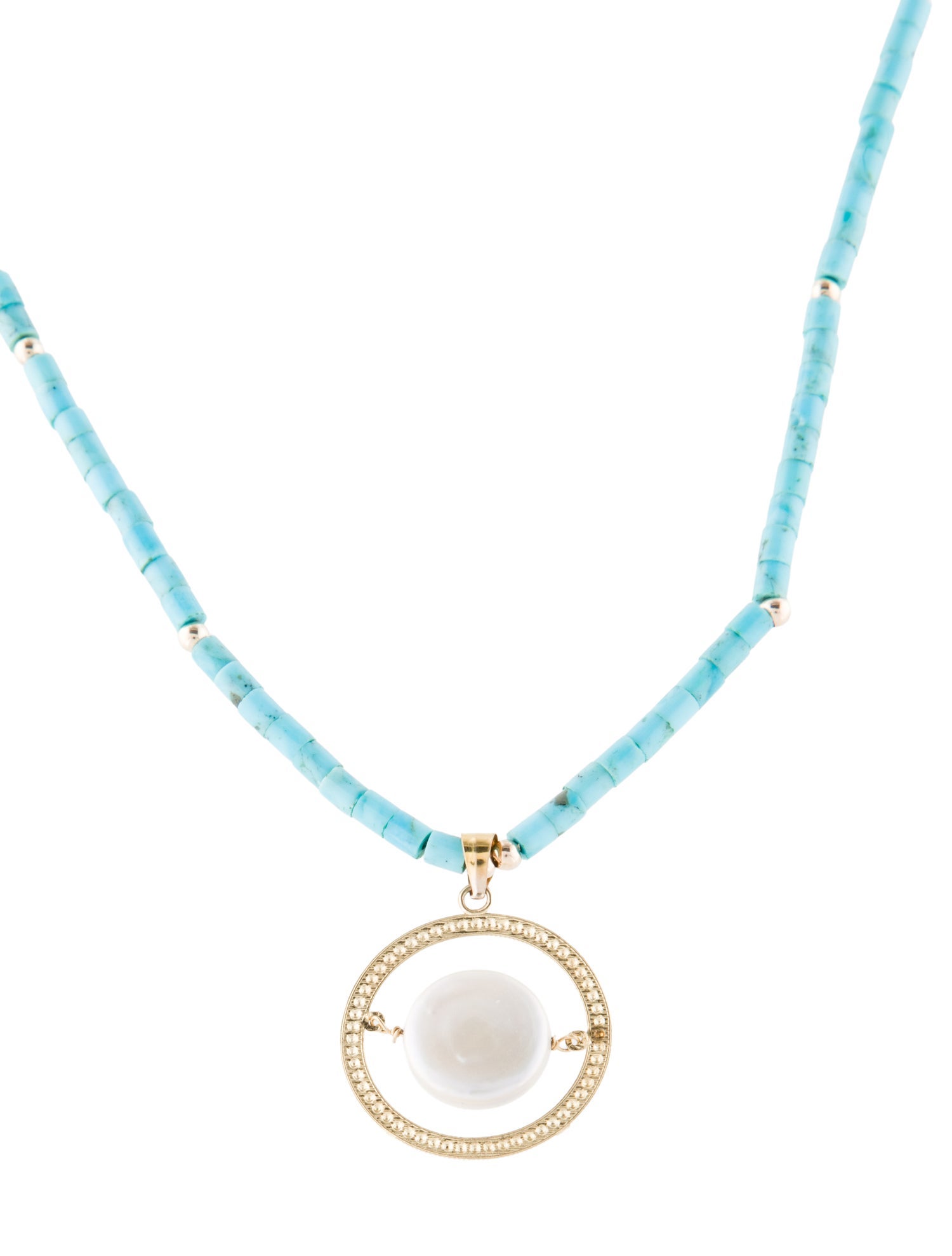 Necklace 14K Pearl & Turquoise Pendant Necklace
