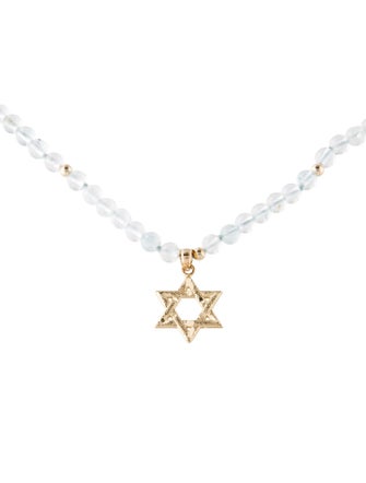 Necklace 14K Topaz Bead Star Of David Pendant Necklace