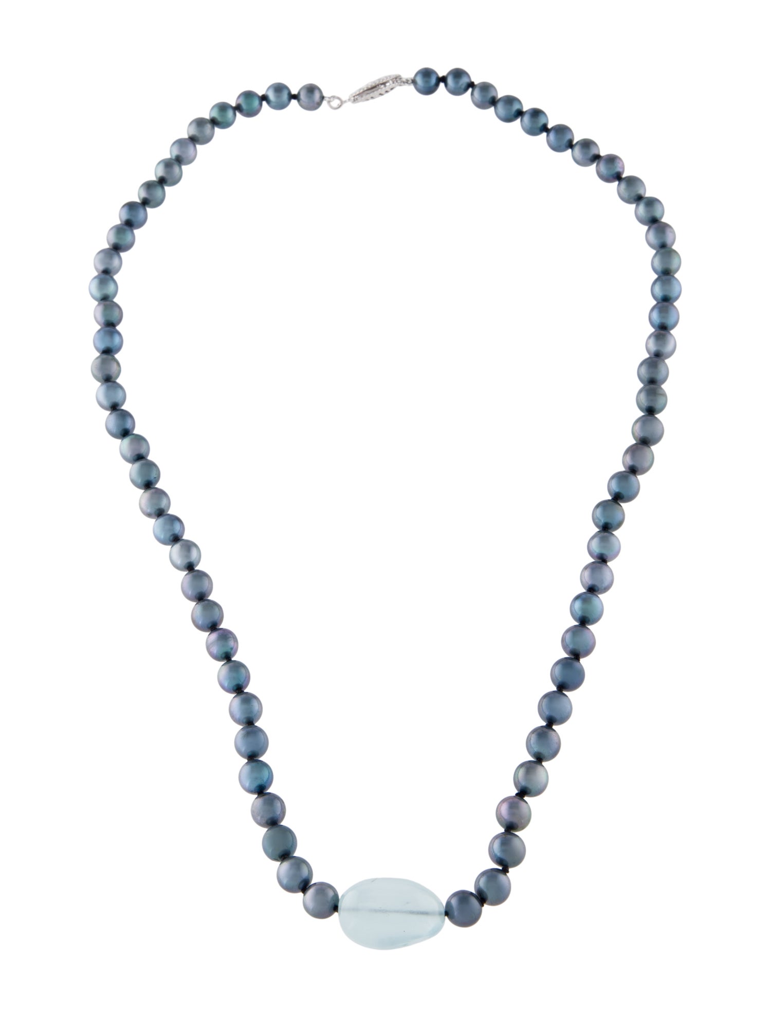 Necklace 18K Dyed Pearl & Aquamarine Bead Strand Necklace
