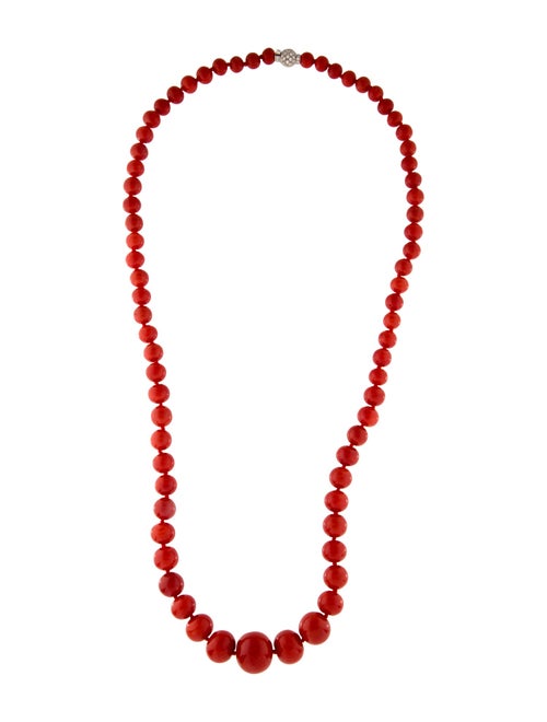 Necklace 18K Coral & Diamond Graduated Beaded Necklace