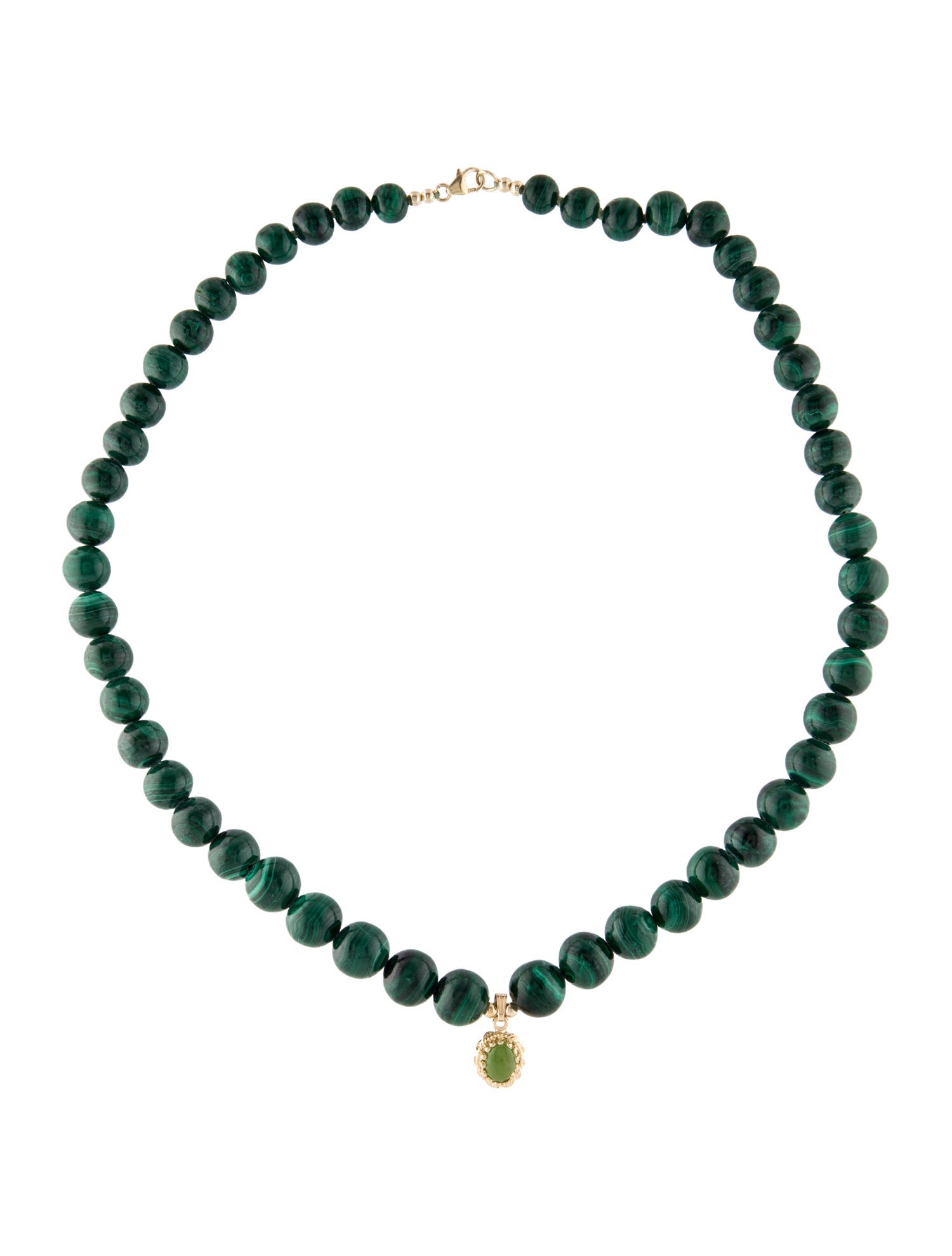 Necklace 14K Malachite & Nephrite Bead Pendant