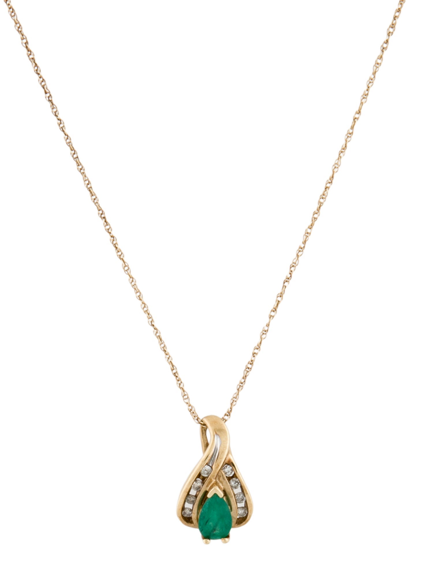 Necklace 10K Emerald & Diamond Pendant Necklace