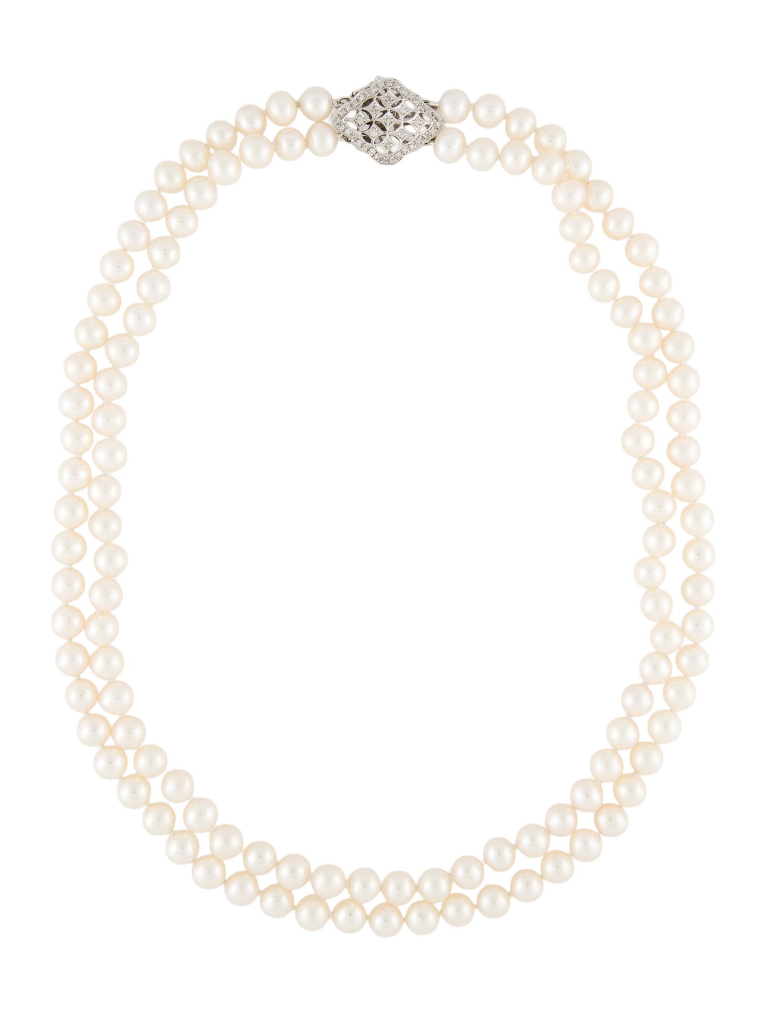Necklace 14K Pearl & Diamond Double Strand