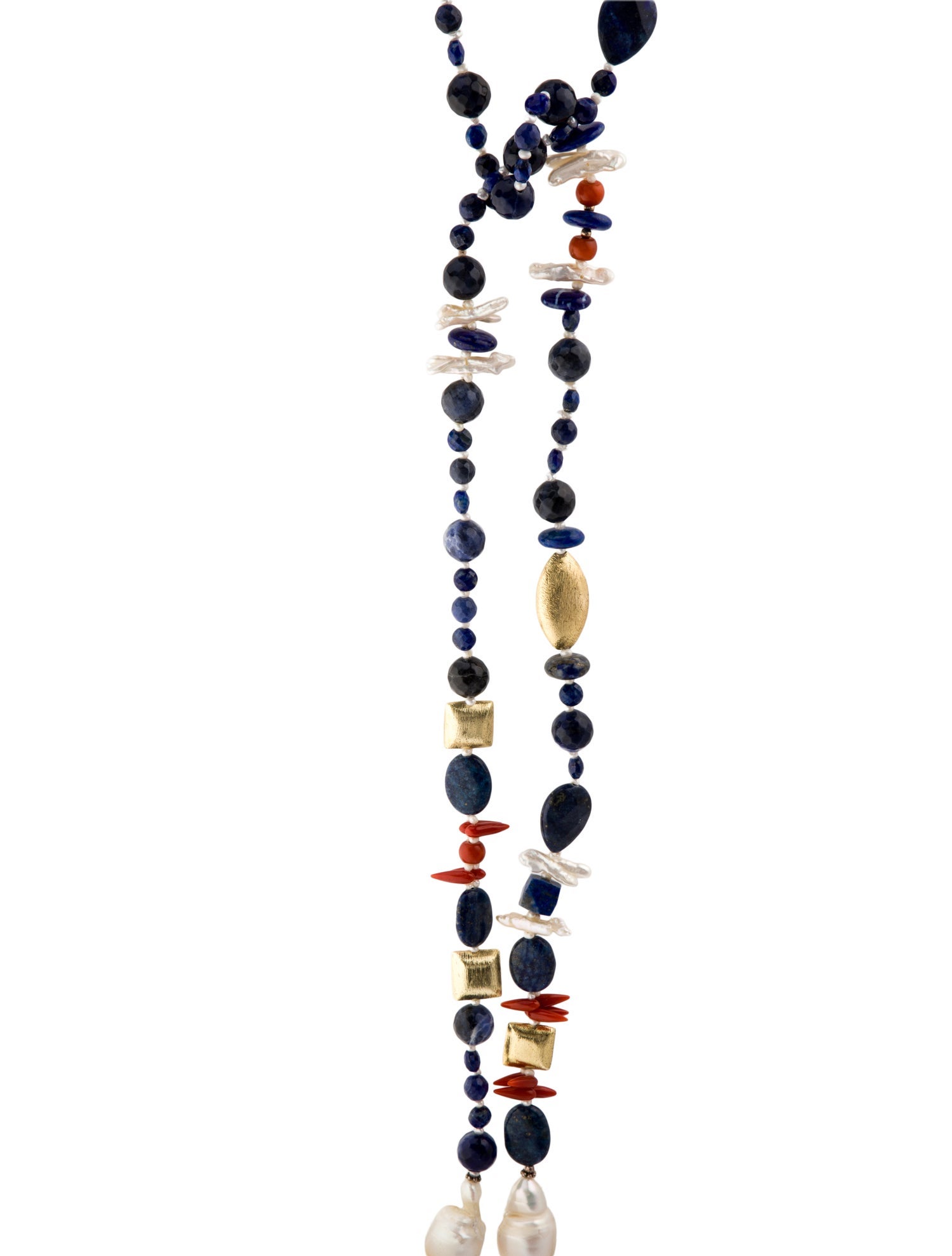 Necklace Vintage Coral, Pearl & Blue Stone Lariat
