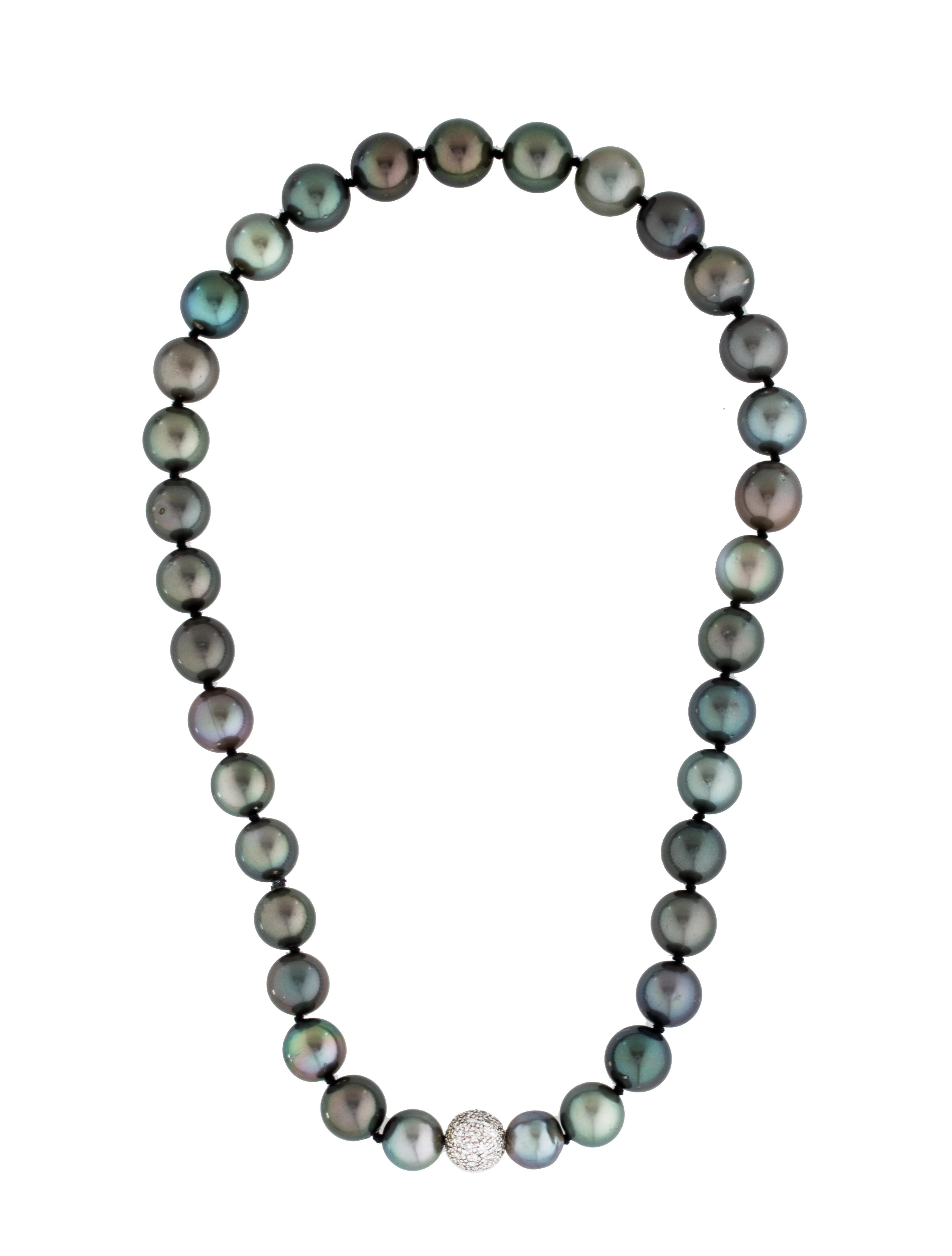 14K Diamond Clasp Tahitian Pearl Strand Necklace Necklaces