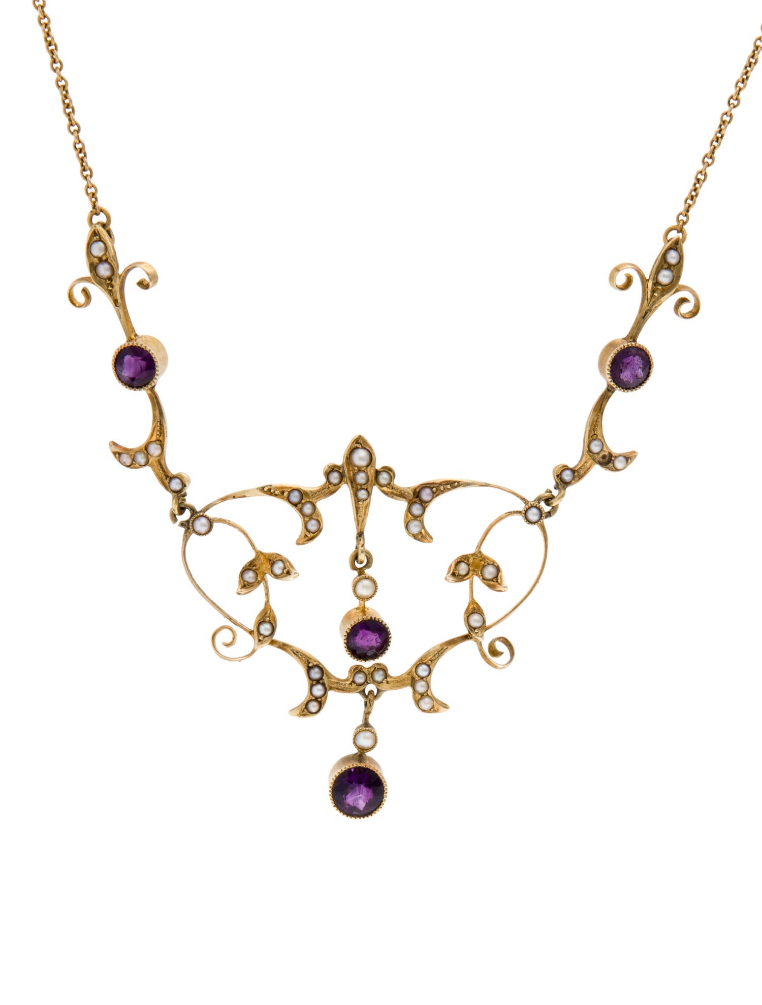Necklace 14K Pearl & Amethyst Pendant