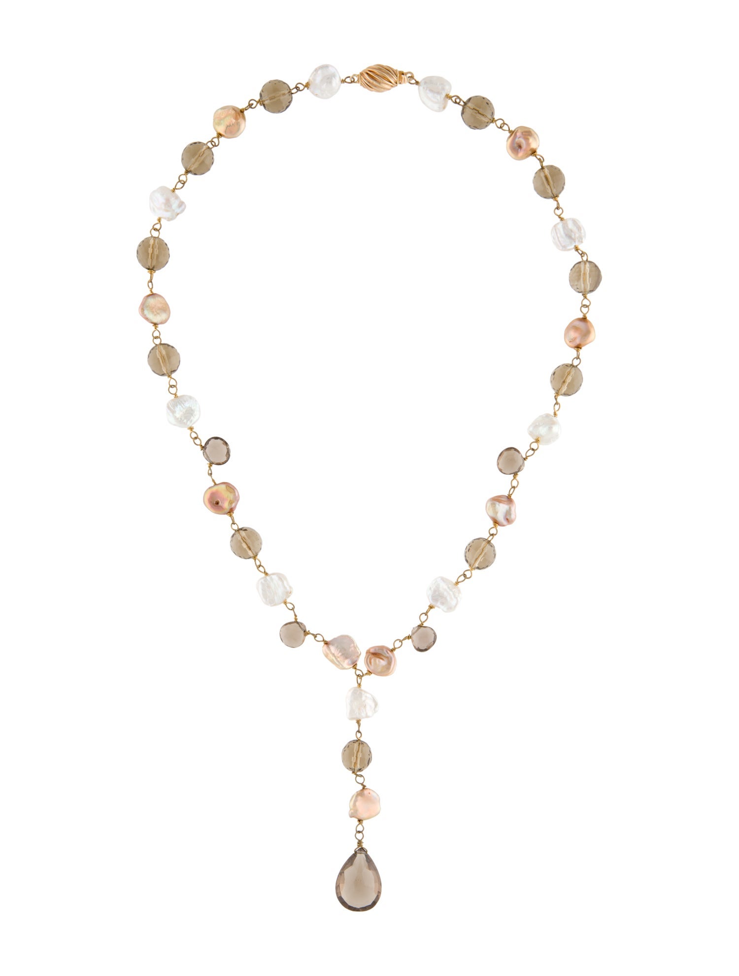 Necklace 14K Dyed Pearl & Smoky Quartz Lavalier