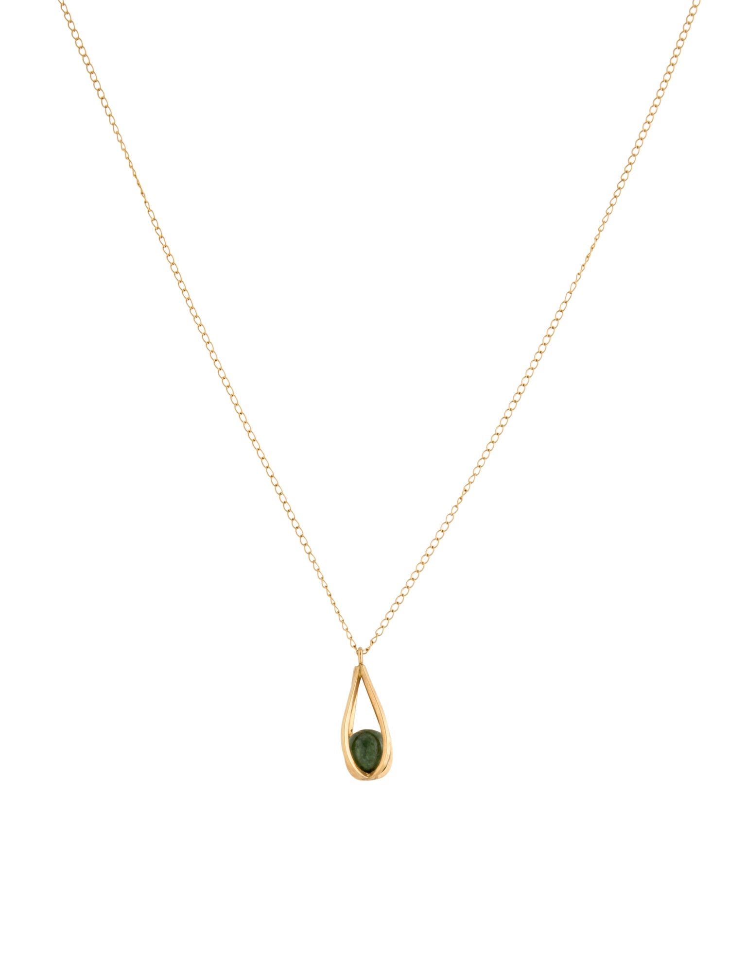 Necklace Karen Lynne 14K 1.77ct Nephrite Teardrop Cage Pendant Necklace