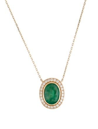 Necklace 14K 2.77ct Emerald & Diamond Halo Pendant Necklace