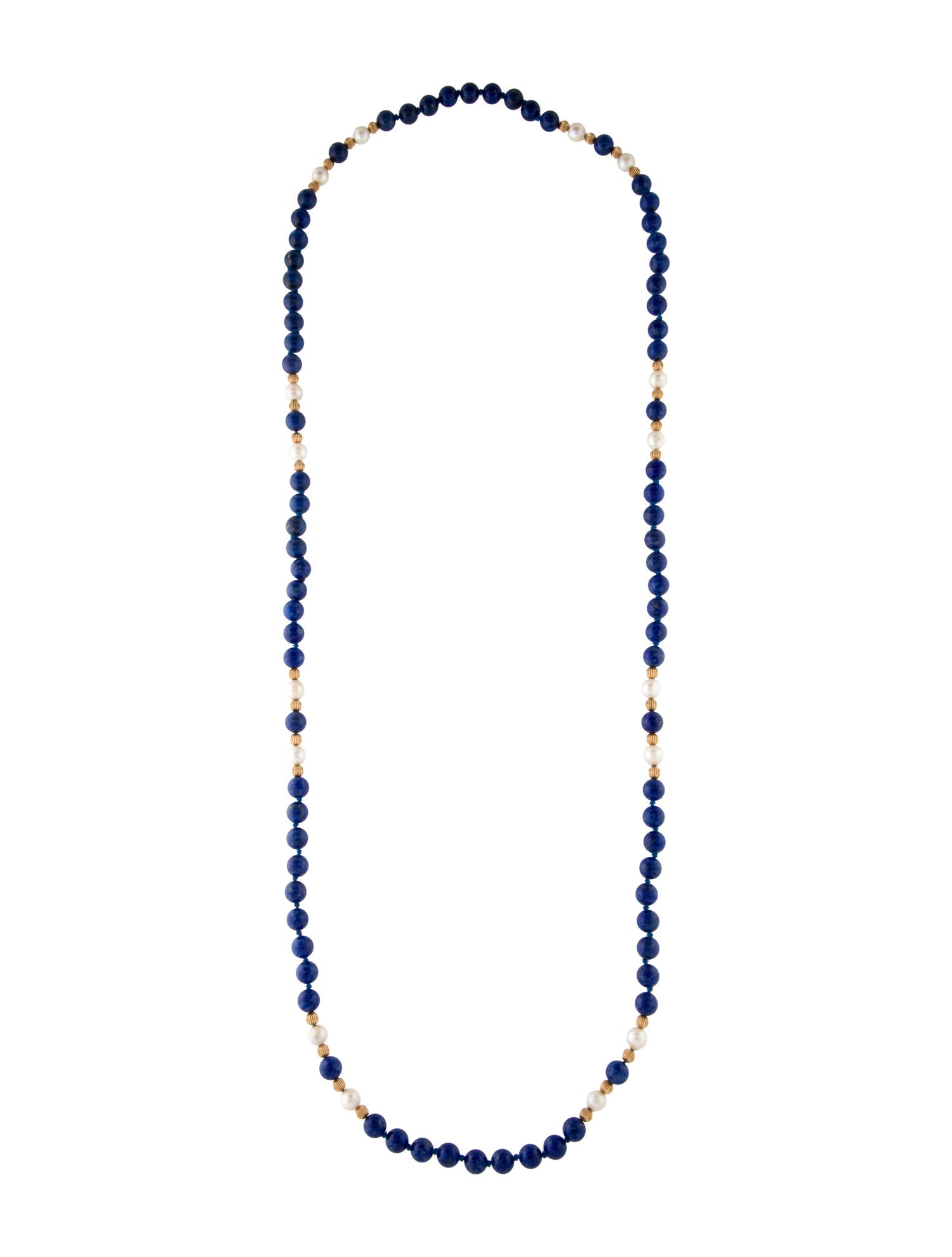 Necklace 14K Pearl & Lapis Lazuli Bead Strand Necklace