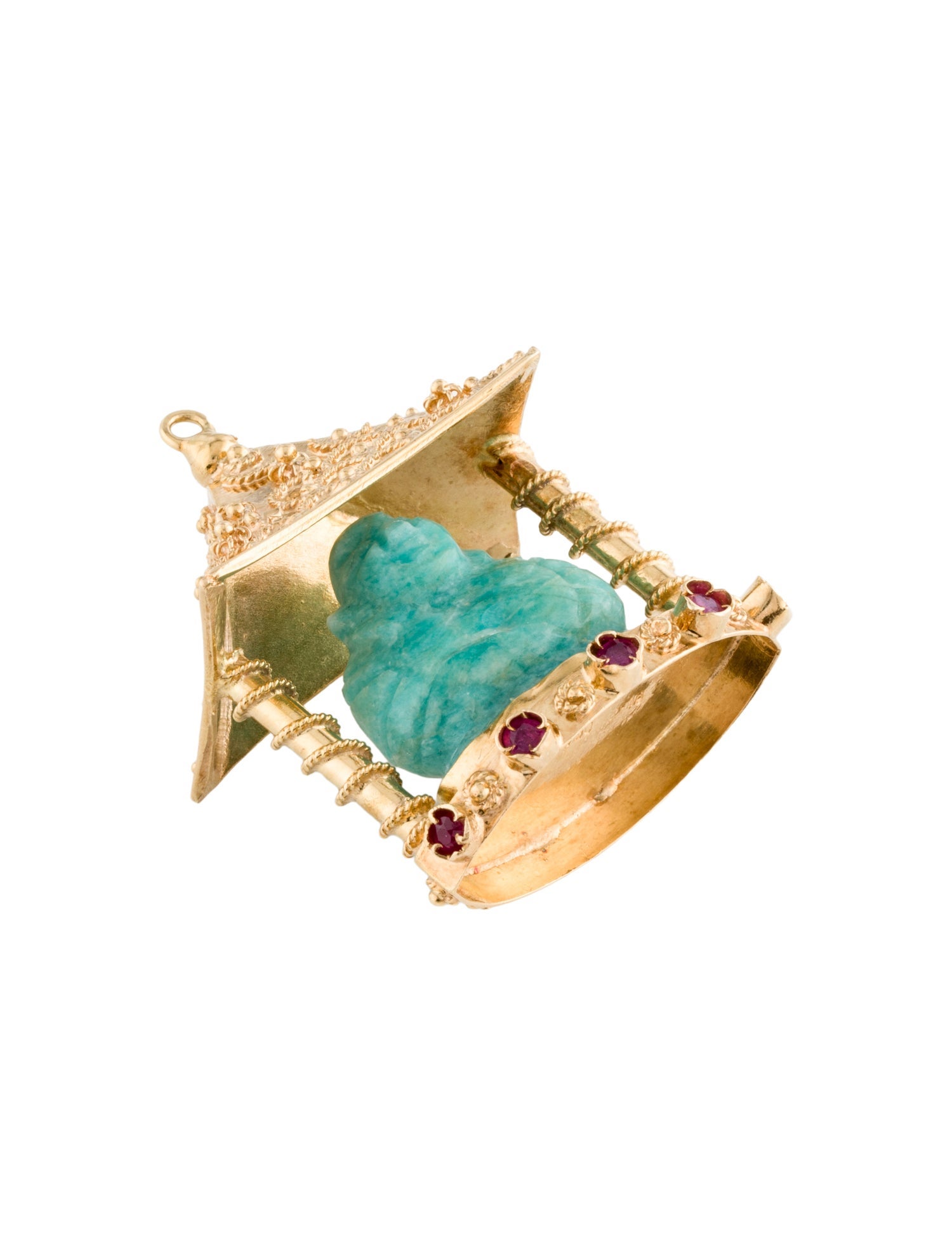 Necklace 18K Amazonite & Ruby Buddha Pendant