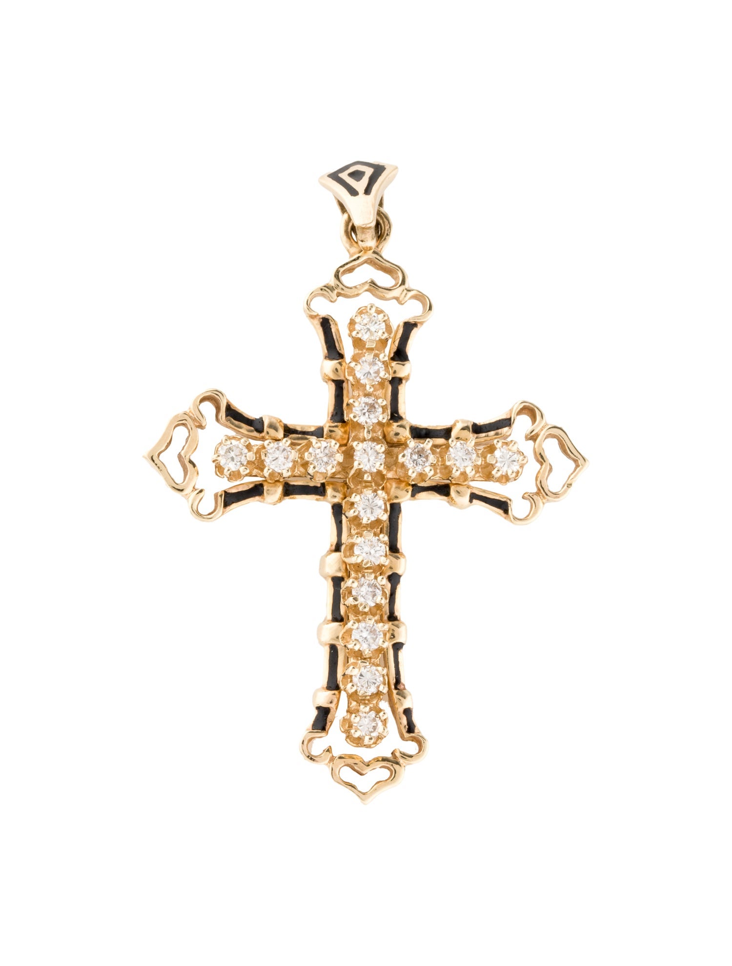 Necklace 14K Diamond & Enamel Cross Pendant w/10K Bail